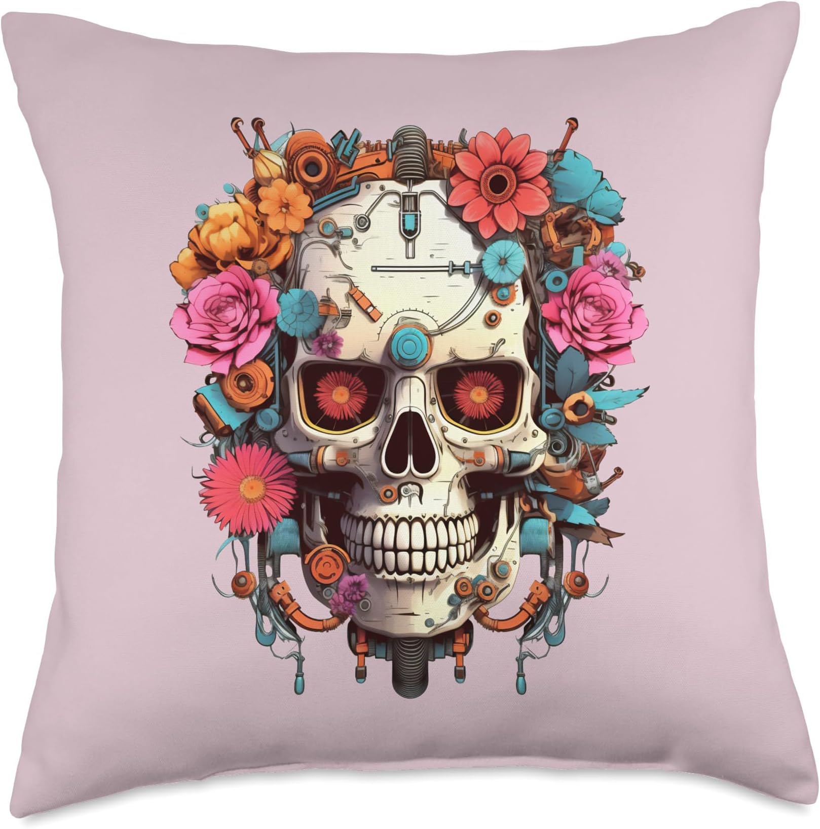 Cyber Solar Magic Desert Bio Steampunk I Star Park Colorful Cyborg Skull Artificial Life Future Robot Android Throw Pillow, 18x18, Multicolor