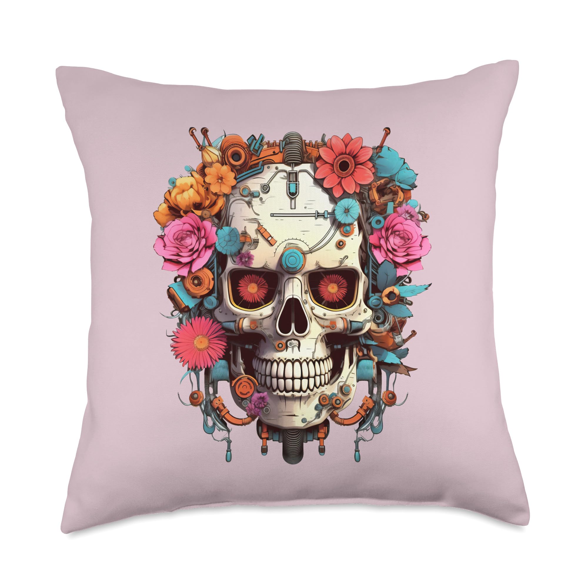 Cyber Solar Magic Desert Bio Steampunk I Star Park Colorful Cyborg Skull Artificial Life Future Robot Android Throw Pillow, 18x18, Multicolor