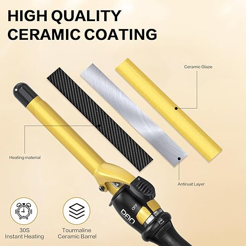 Miniatura 5 de DAN Technology Rizador de pelo de 34 de pulgada de cerámica de turmalina de 0.79 pulgadas para todo tipo de cabello, rizador de pelo de doble