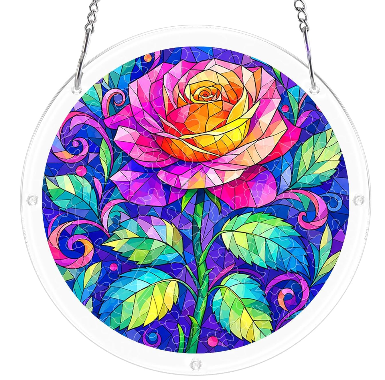 Rainbow Rose Acrylic Jigsaw Puzzles Suncatcher, 7.4 Inch Window Hanging Suncatcher Acrylic Puzzle, DIY Home Decor Art Gift