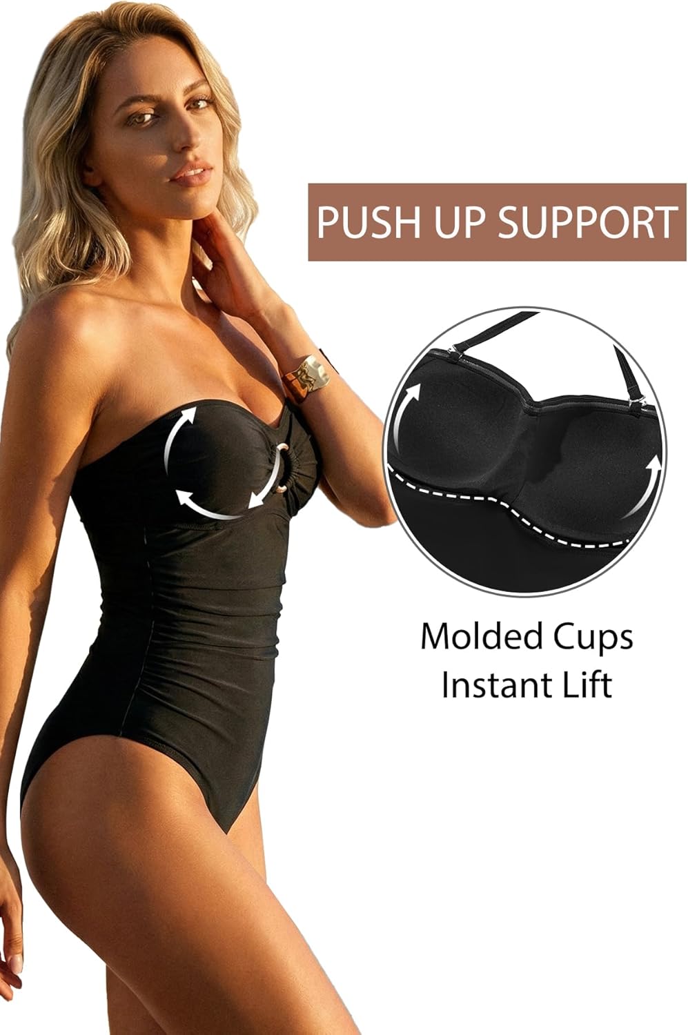 Daci Womens One Piece Swimsuit Tummy Control- Moderate Coverage Bathing Suit 2025 Bandeau Strapless Swimwear - Image 3