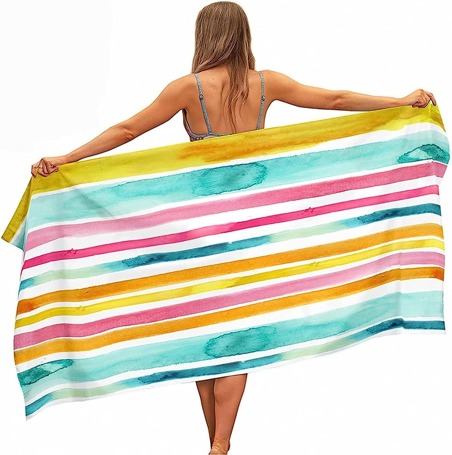 Serviette De Plage 3D Rayures De Couleur, Serviette De Bain XXL 200 X 200 Cm Microfibre À Séchage Rapide, Serviettes De Plage Enfant Femme Homme Drap De Plage pour Natation Picnic -8F9D