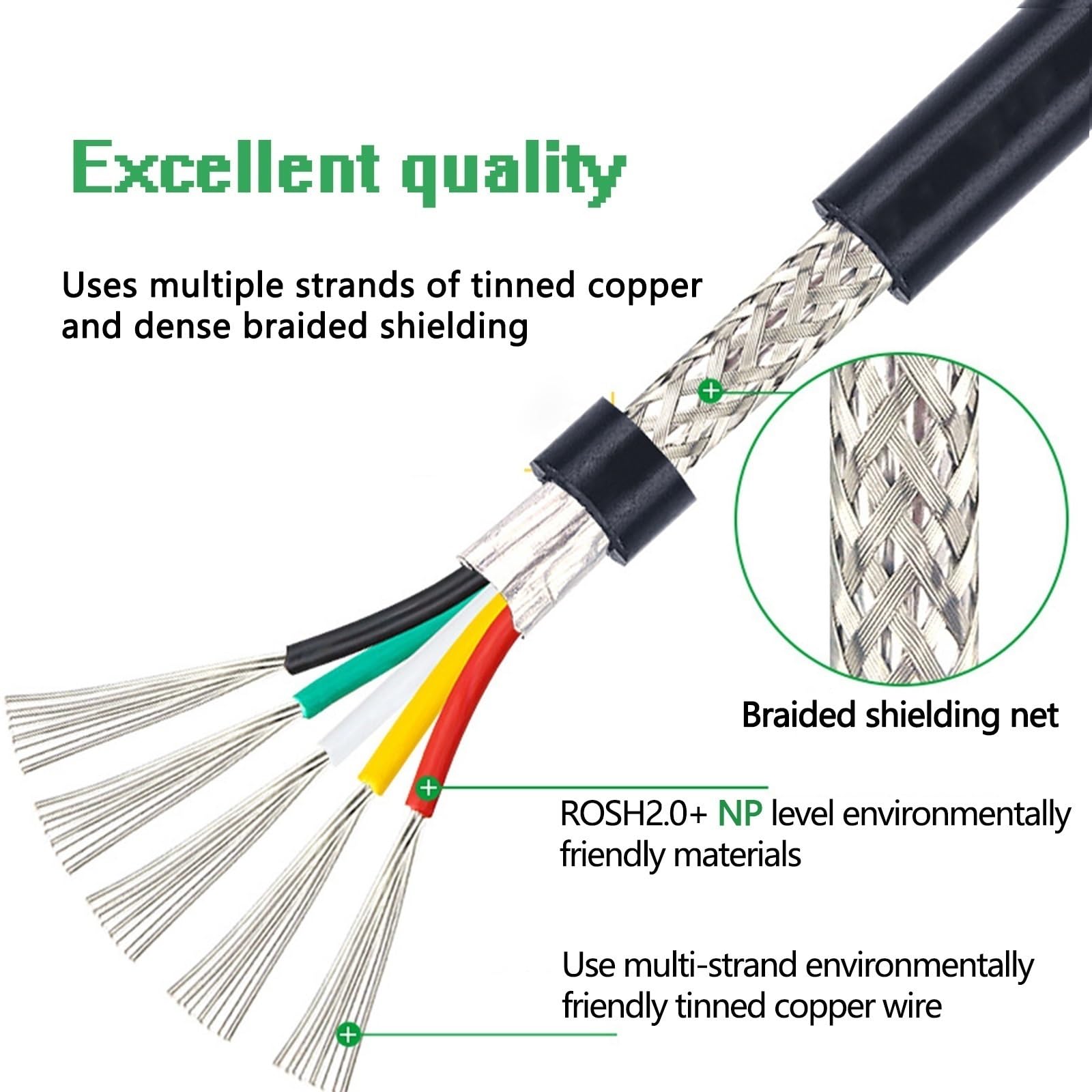 16–28 AWG, 9-adriges Geschirmtes Kabel, 10M-100M Anschlusskabel – Verzinntes Kupfer, PVC-Mantel, UL-zertifizierte Niederspannung(100ft,9C-28AWG)