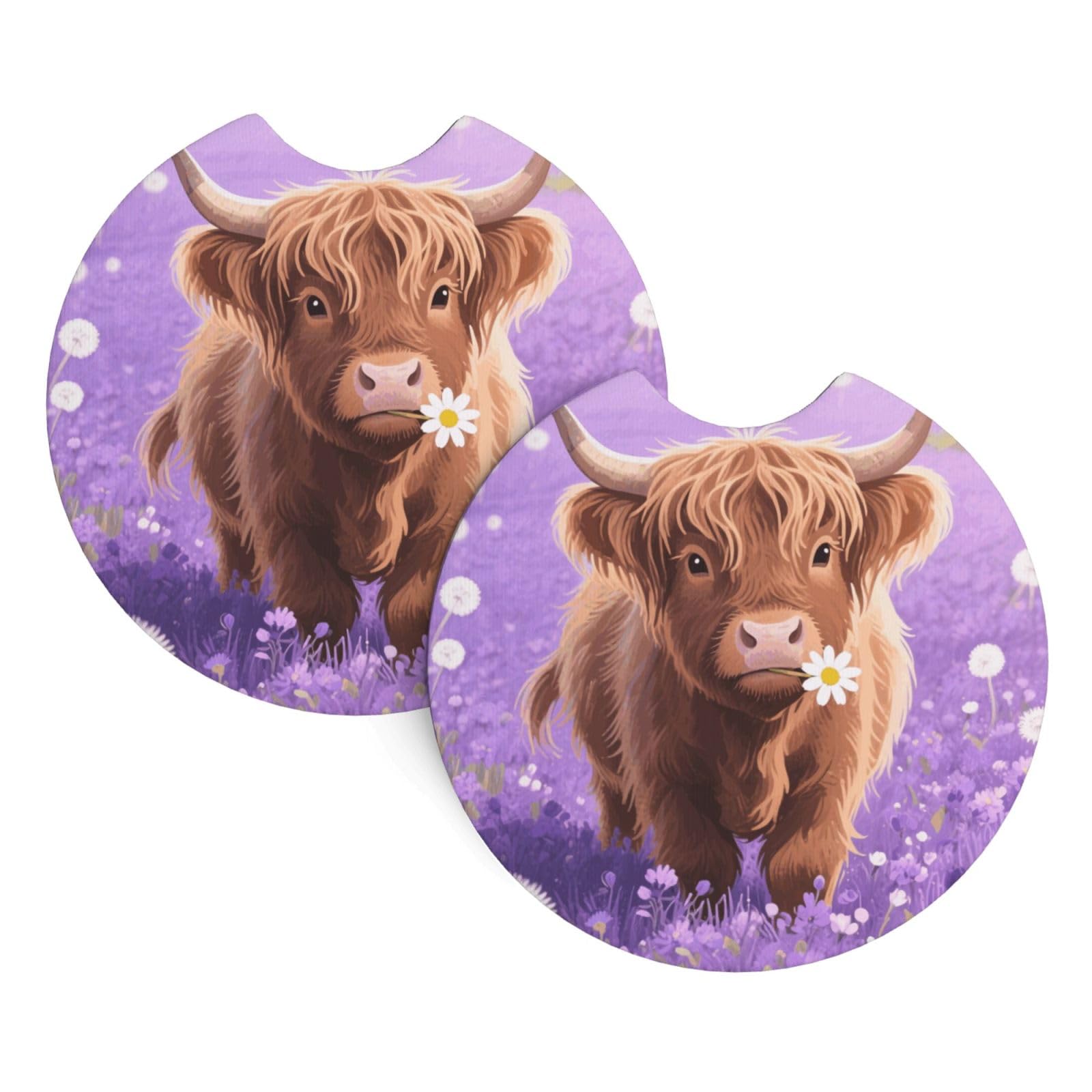 2 Pack Car Coaster for Cup Holders Cute Cow Car Cup Coaster 2.7" Neoprene Non-Slip Automotive Cup Mat Universal Auto Car Interior Accessories for Women Men Cup Pad