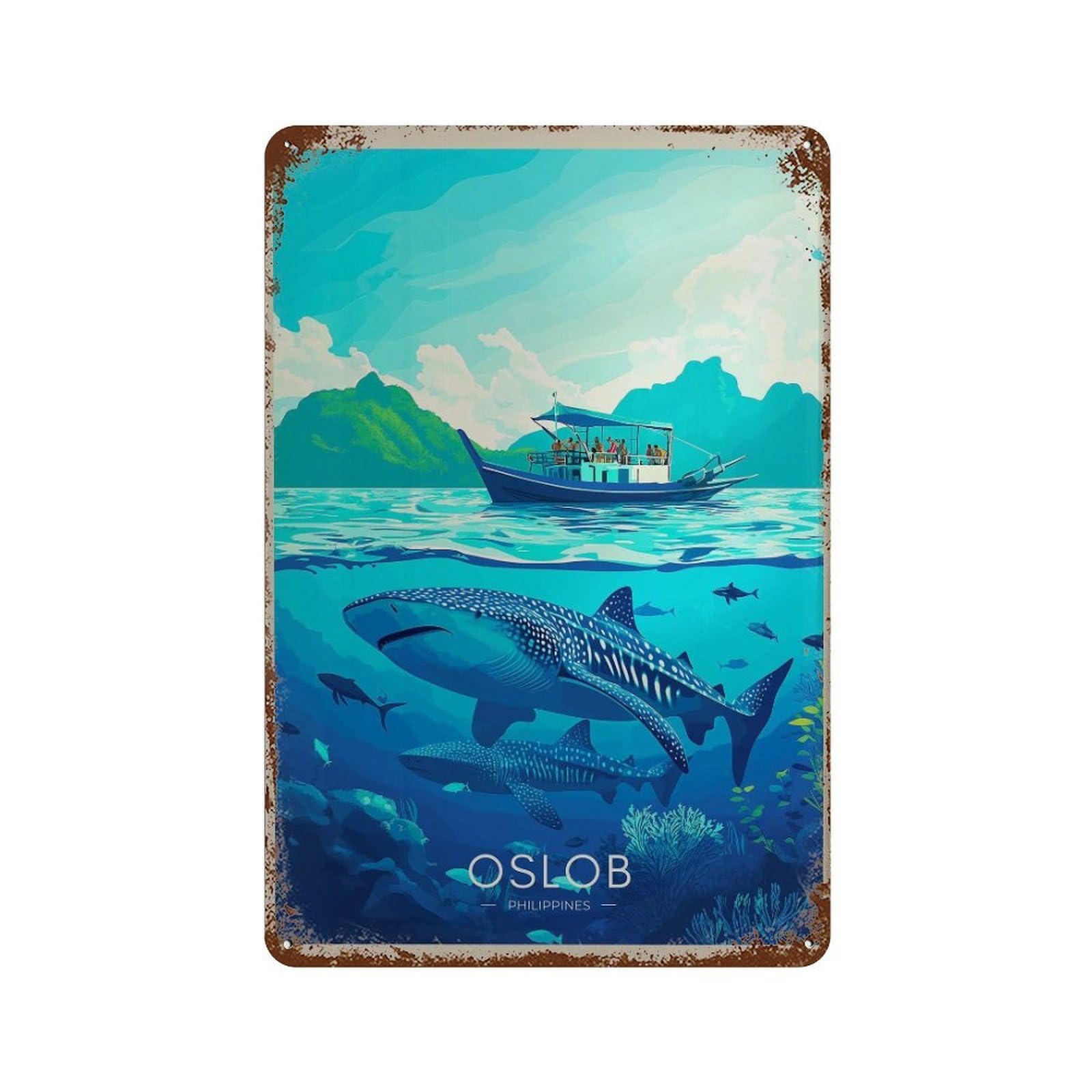 xiaoxiaoshen Oslob Philippines Travel Whale Shark (2) Wall Decor Art Metal Tin Poster Modern Home Decor Art Home Bar Shop Decorations Vintage Sign 30x20cm