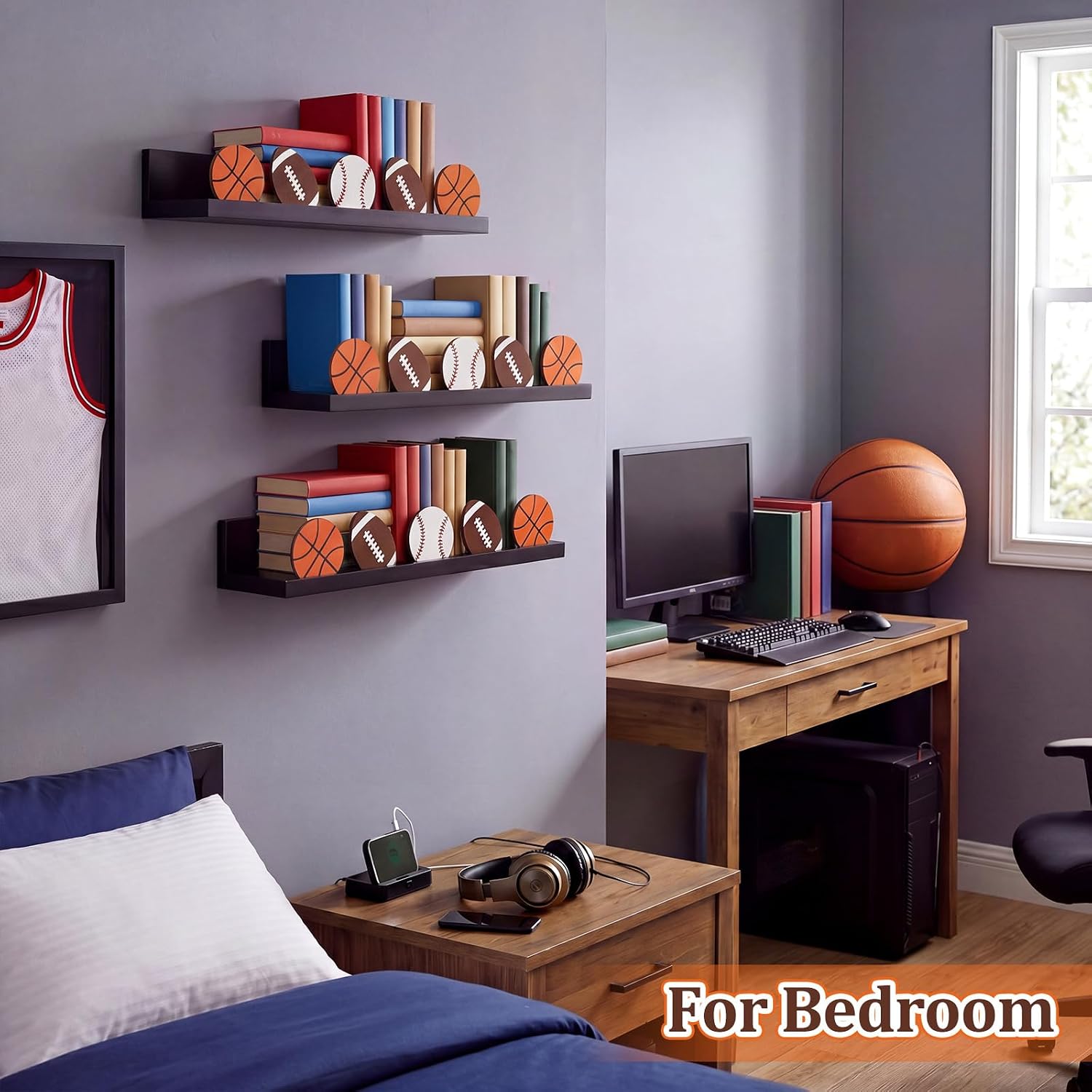 Pinkunn 3 Pcs Sports Floating Shelves Wood Nursery Ball Book Shelves Wall Mounted Rustic Floating Ledge Home Decor for Kids Room Bedroom Living Room