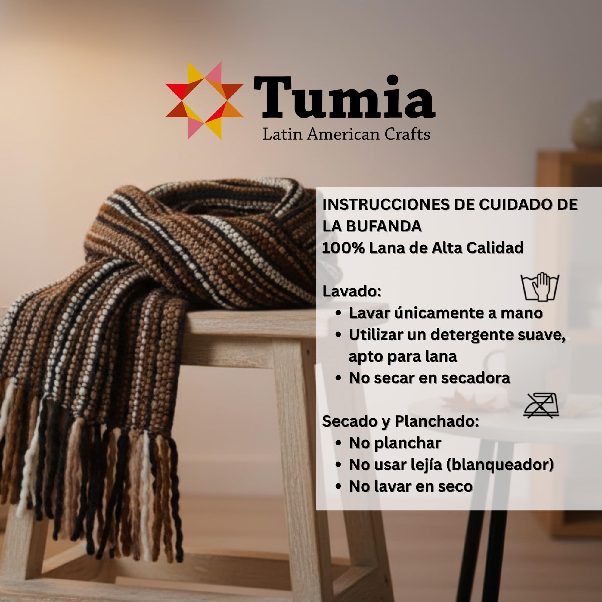Tumia LAC - Bufanda Extra Larga y Gruesa a Rayas - Hecha a Mano y Muy cálida - Unisex