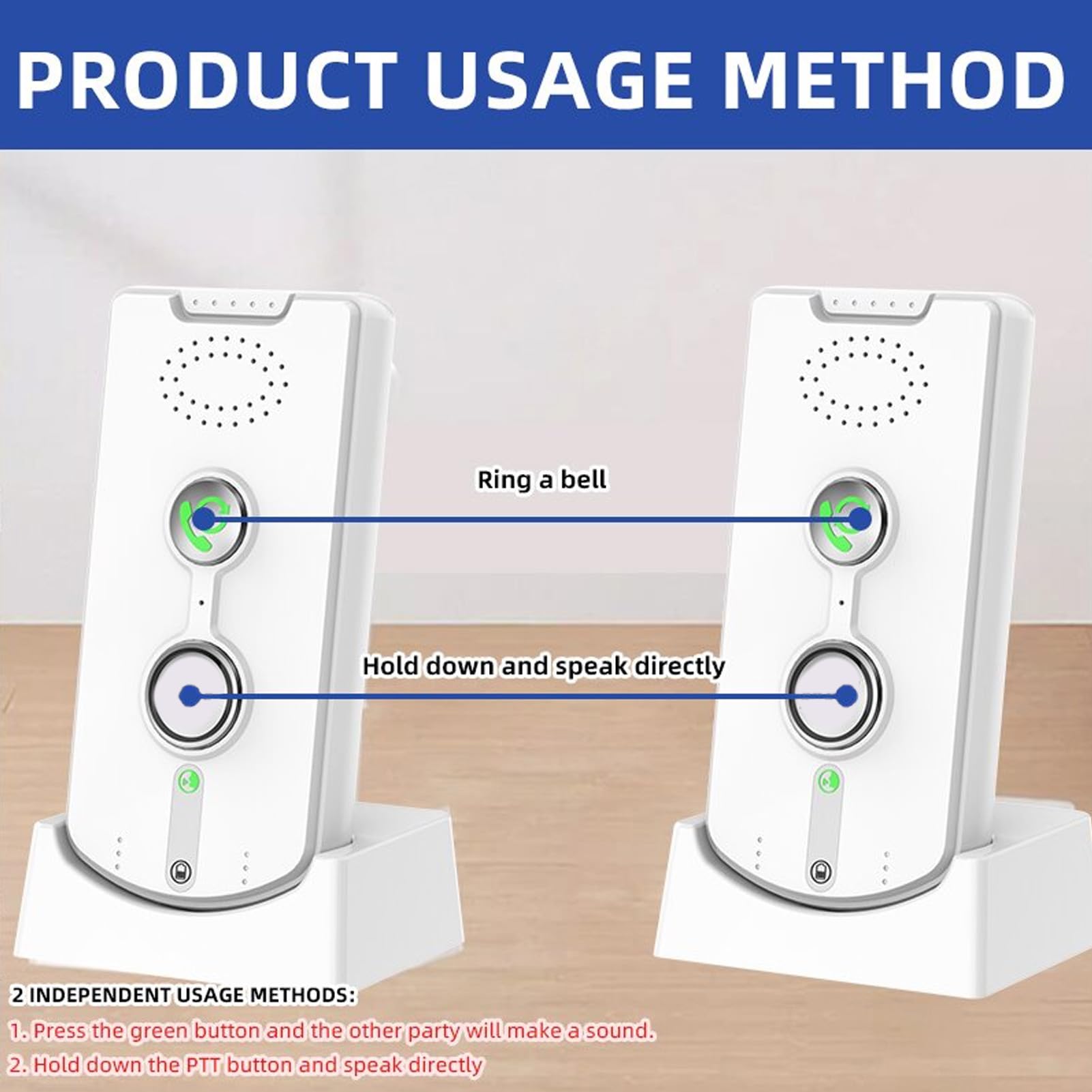 Interphone sans Fil pour la Maison 1000m Gamme Voix activé 2 Voies Interphone pour la Maison de Bureau de Maison Maison dans la Chambre DC5v 1A (White)