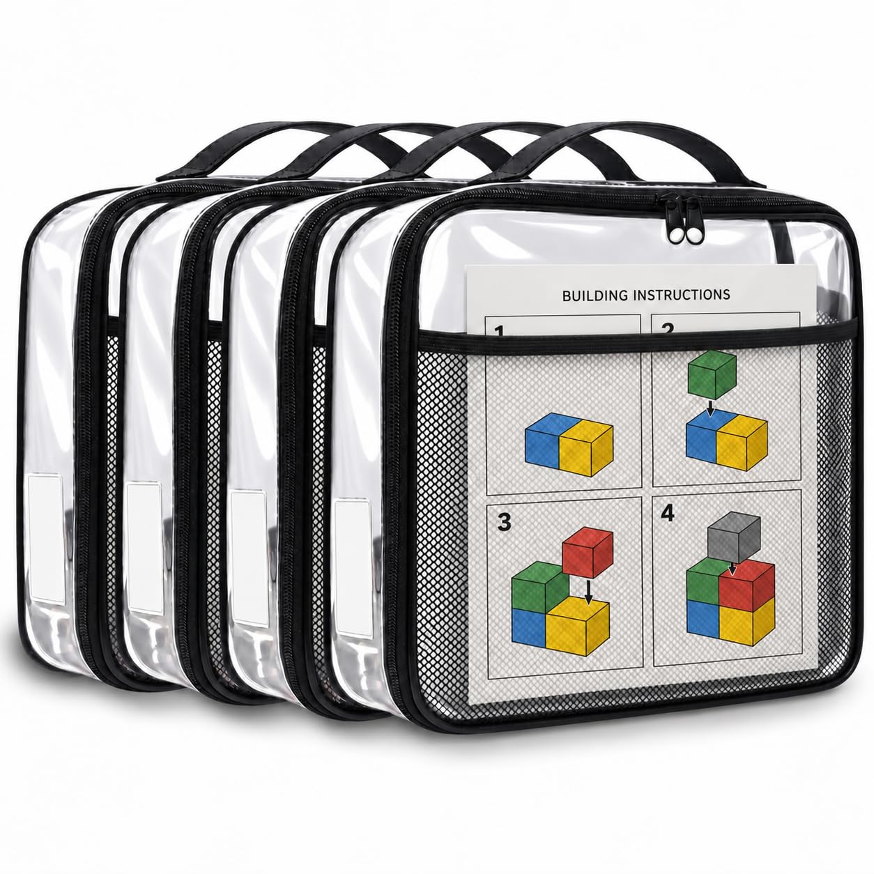 Toy Storage Organizer Clear 4 Pack Building Bricks Blocks Bag with Zipper