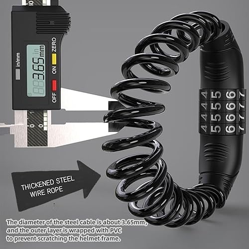 Miniatura 2 de Cerradura para casco de motocicleta, antirrobo, bloqueo de cable de bicicleta, seguridad universal, cadena de bloqueo de 4 dígitos para casco de