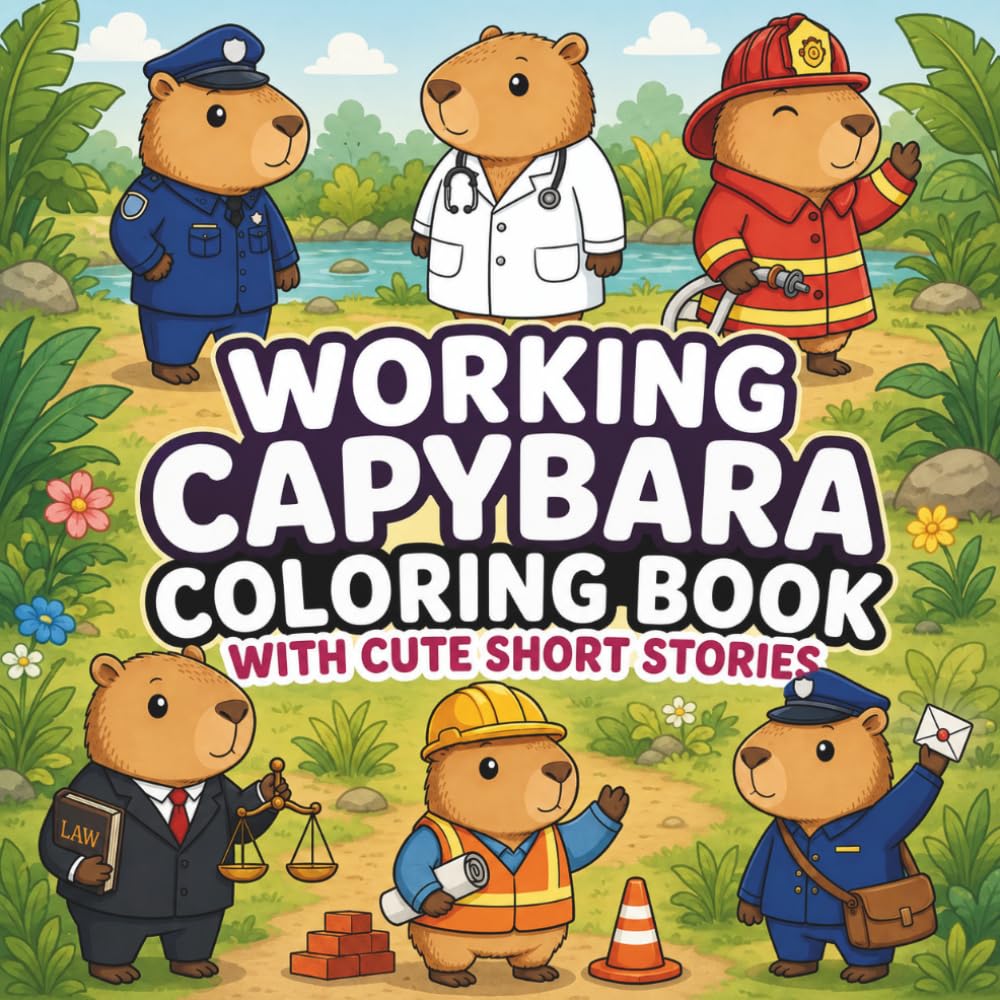 Working Capybara Coloring Book: 50+ Cute Capybara Jobs Coloring Pages with Fun Facts | Bold & Easy Kawaii Drawings for Kids & Adults (Keep Calm and Capy On: The Ultimate Capybara Coloring Series)