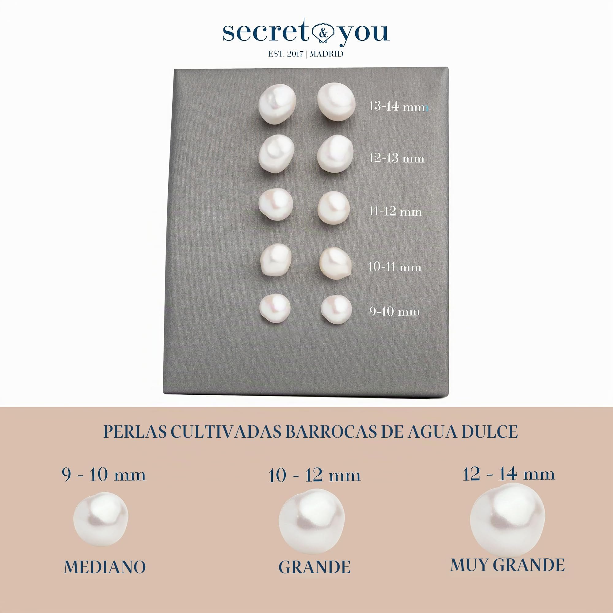 Pendientes de Mujer de Perlas Cultivadas de Agua Dulce Barrocas Blancas SECRET & YOU - Plata de Ley de 925 milésimas - Disponibles en 6 tallas desde 9-10 mm hasta 13-14 mm