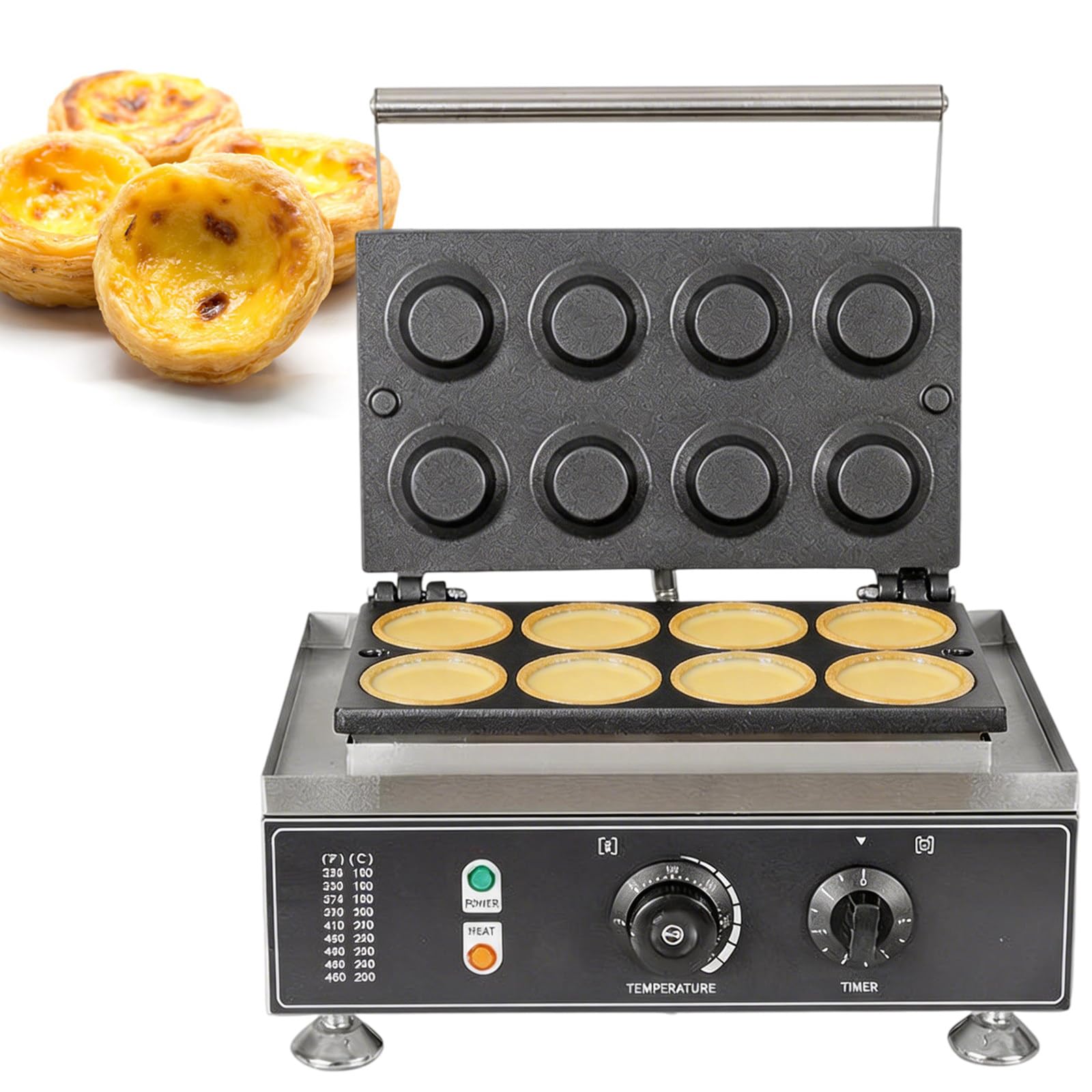 Wangyingxu Mini Egg Tart Crust Machine, Commercial Egg Tart Crust Machine, 1550W Tarlet Crust Maker, with Timing Function, 8 Holes Double-Sided Heating 50-300℃, for Making Egg Tarts