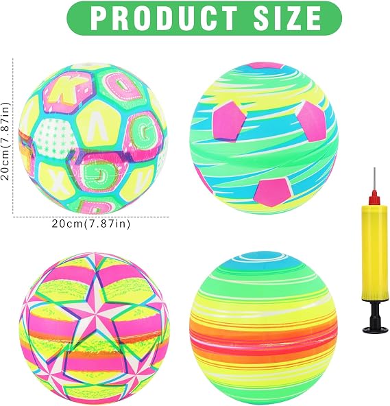 4pcs Beach Volleyball 8in Inflatable Beach Ball with Pump Rainbow Ball Soft Touch Ball Inflatable Sport Balls Volleyball Football Basketball Outdoor Garden Games for Kids Adults Summer Games