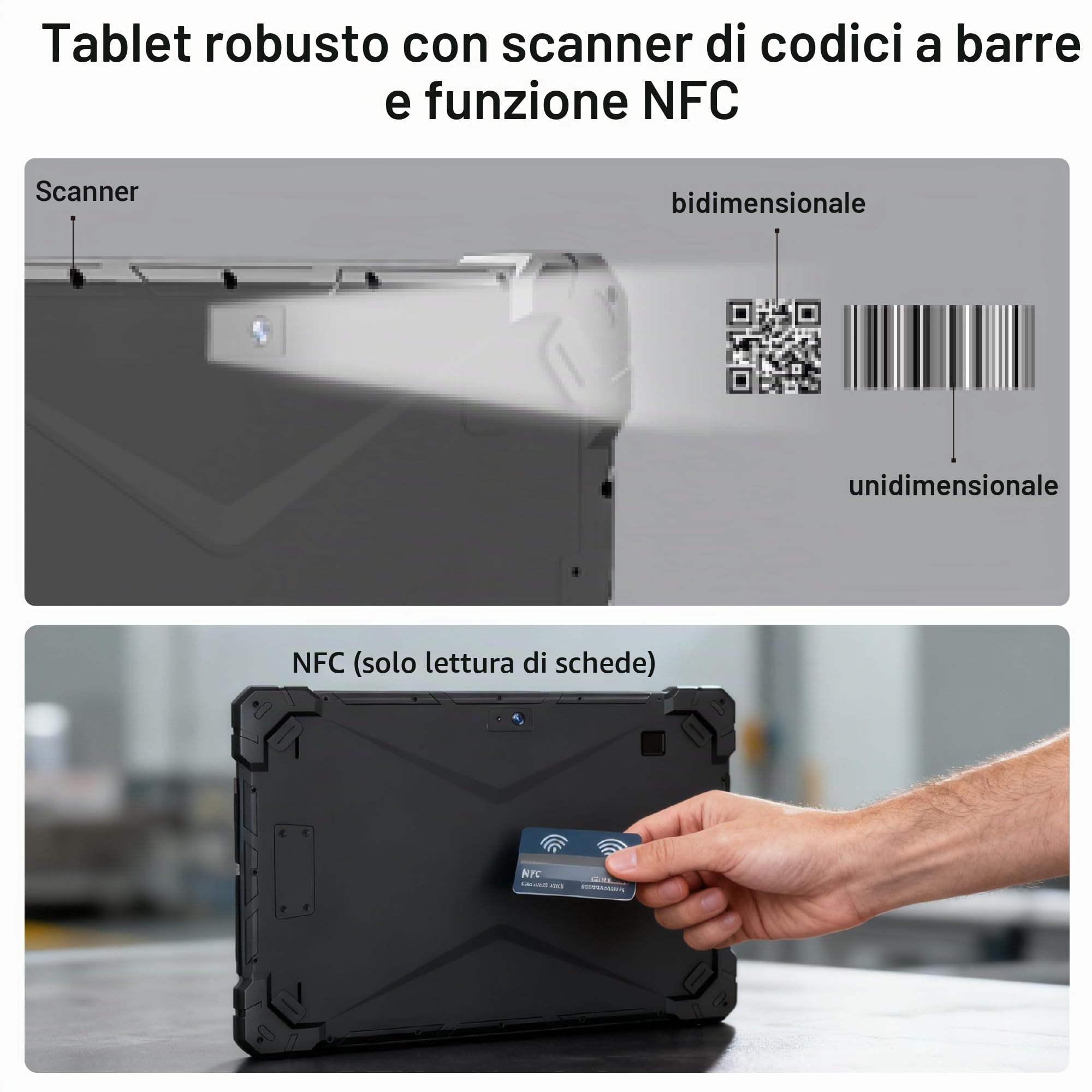 Tablet PC Esterni Tablet Industriale Resistente all Acqua Antishock 10,1", Win 11 Pro N150 16GB RAM 256GB ROM, 8000mAh, Sim 4G, GPS, NFC, Scansione di Codici a Barre, Type-C, RS232