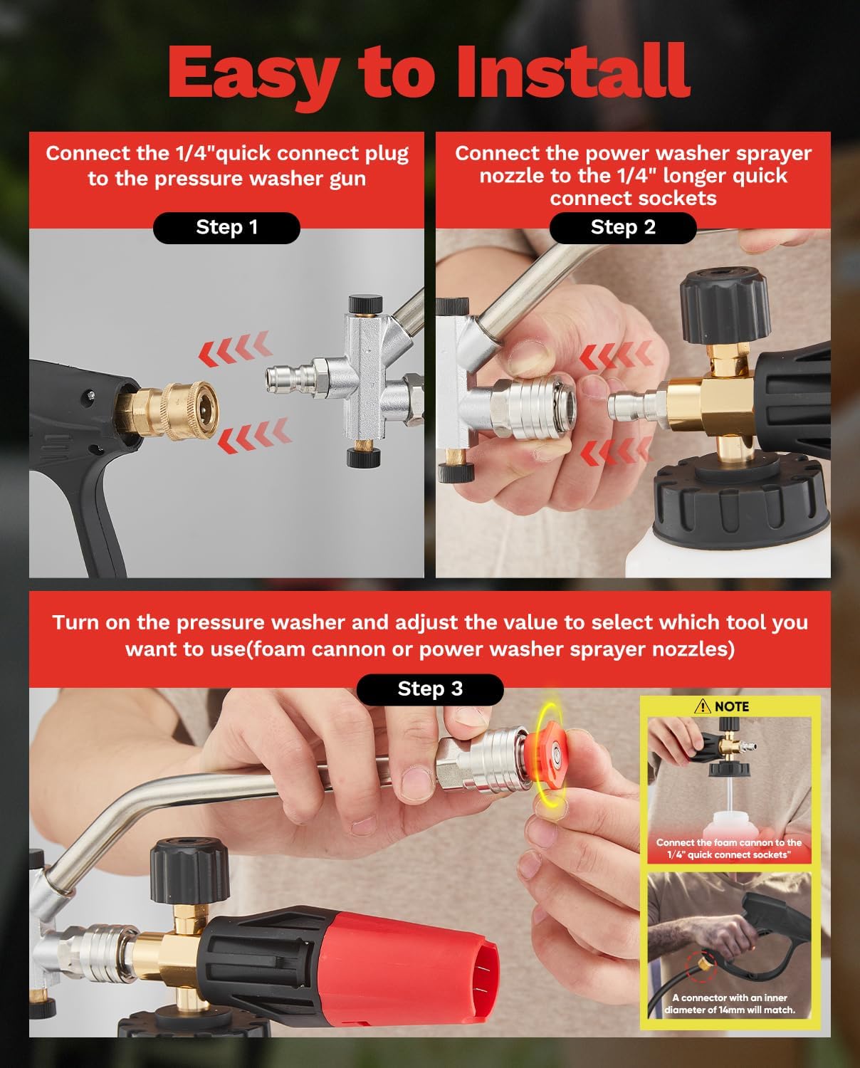 Sakertool Foam Cannon Dual Connector Accessory for Pressure Washer Kit,Car Wash Foam Gun - Power Washer Accessories Gun with Foam Cannon Dual Connector for cleaning - 5 Power Washer Sprayer Nozzles