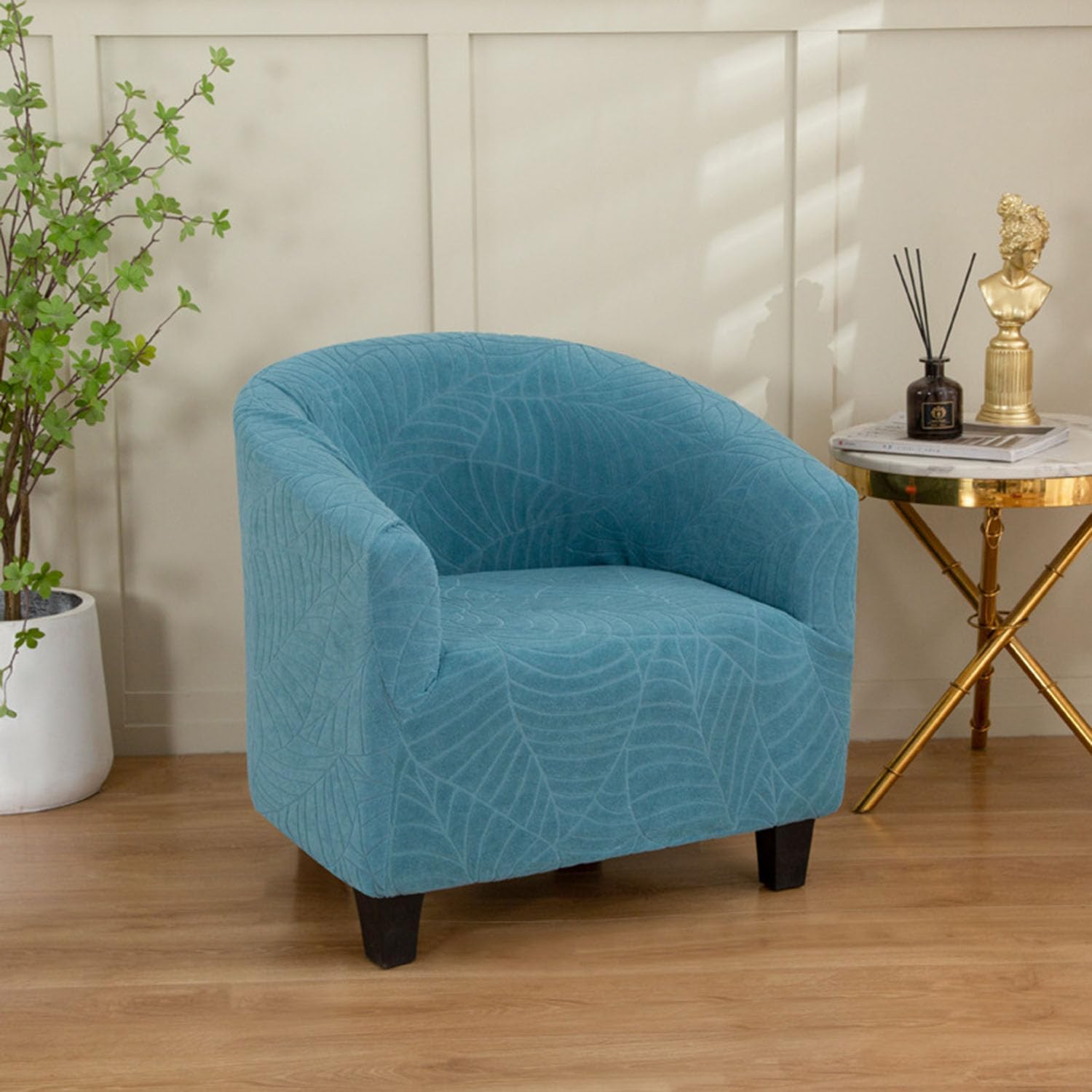 Stretch Armchair Cover Club Chair Slipcover Cat Scratch Proof Washable Barrel Chair Covers with Elastic Bottom Removable Tub Chair Armchair Protector (Brown one Size)
