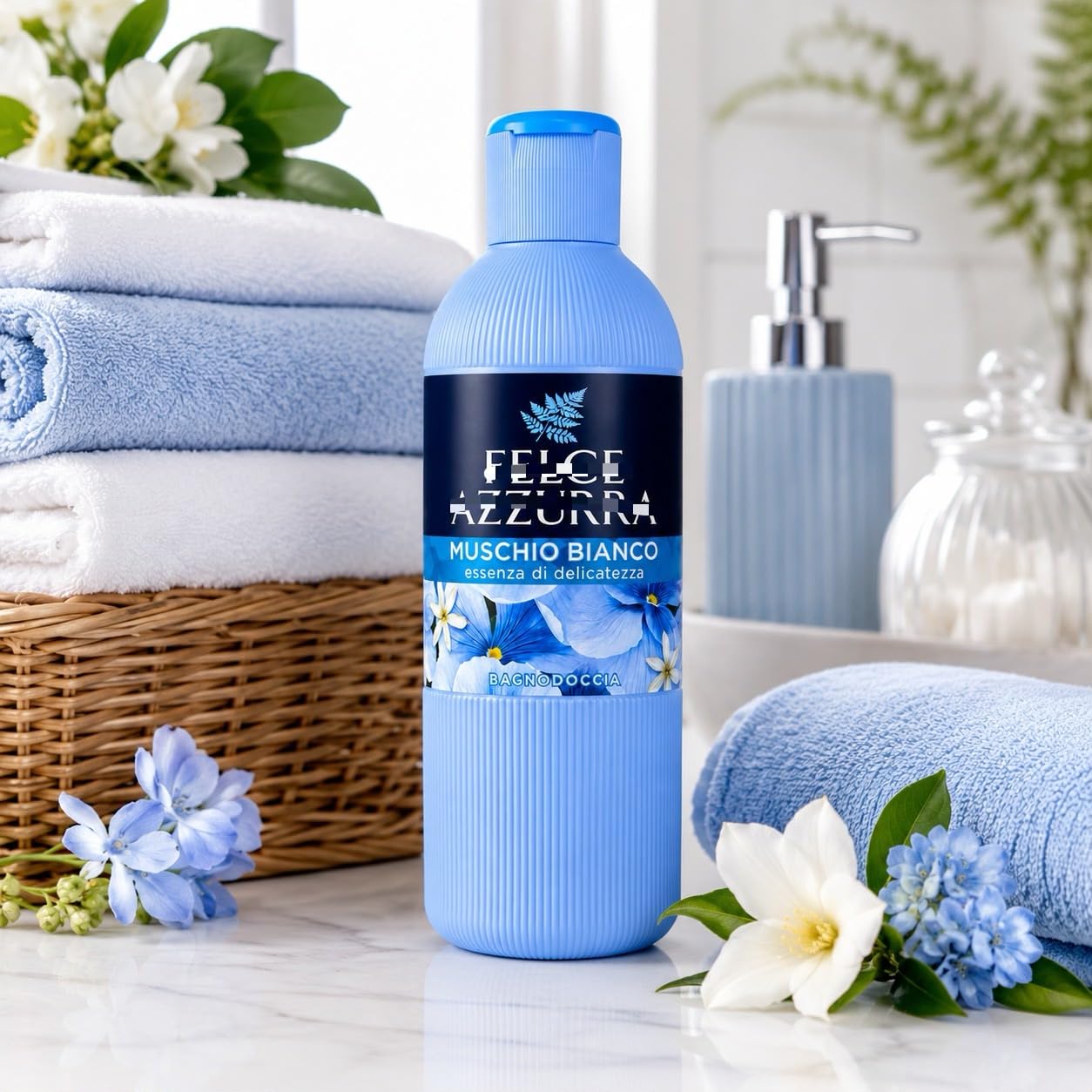 Bagnodoccia Muschio Bianco, Docciaschiuma Profumato con Essenza di Delicatezza, Detergente Delicato per Corpo, Fragranza Fresca e Floreale, Uso Quotidiano - 12 Unita da 650ml
