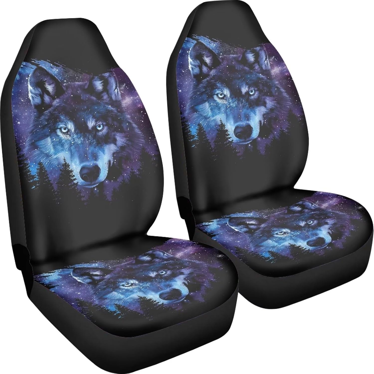 Poceacles Forest Wolf Galaxy Print Car Seat Covers for Car Truck Sedan SUV - 2 Packs, Automotive Seat Covers, Bucket Seat Covers, Protective Interior Accessory