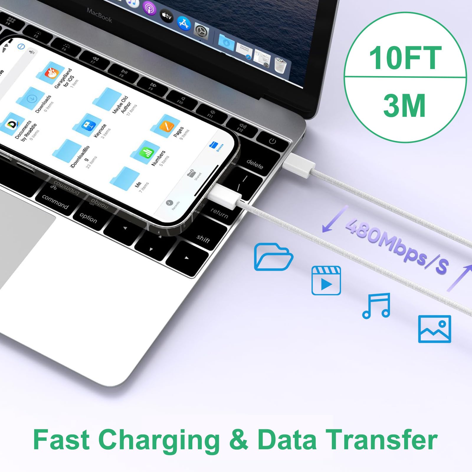 Cargador de carga rápida para iPhone 16 15, paquete de 3 cargadores USB C de carga rápida de 20 W con cable tipo C a C de 10 pies de largo, ladrillo de bloque tipo C para iPhone 16e/16/16 Pro/16 Plus