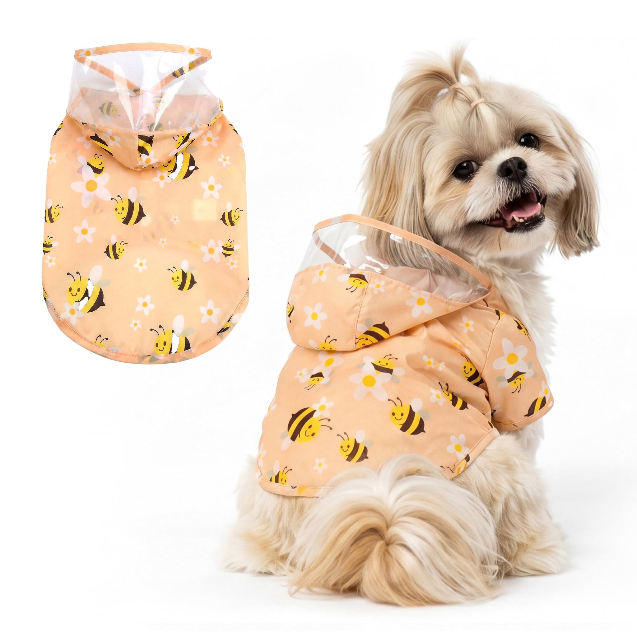 Ranphy Clear Hood Dog Raincoat for Small Dogs and Cats, Yellow, S