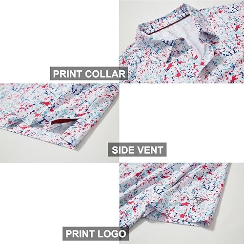 Miniatura 4 de Golf Shirts for Men Dry Fit Short Sleeve Print Performance Moisture Wicking Polo Shirt