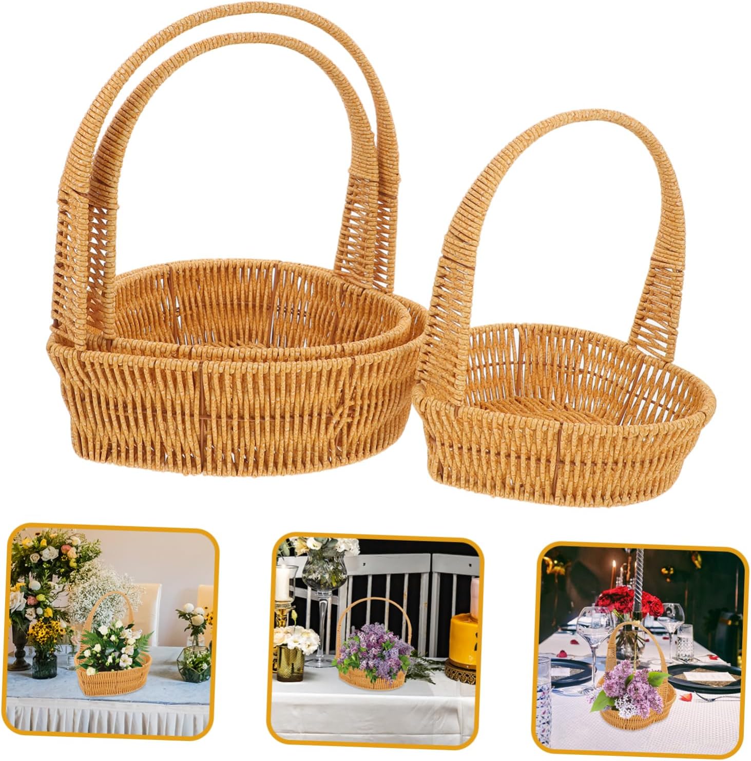 Alipis Heart-Shaped Woven Storage Basket Handle Handcrafted Rattan Flower Arrangement Basket for Decorative Storage for Flowers and Small Items