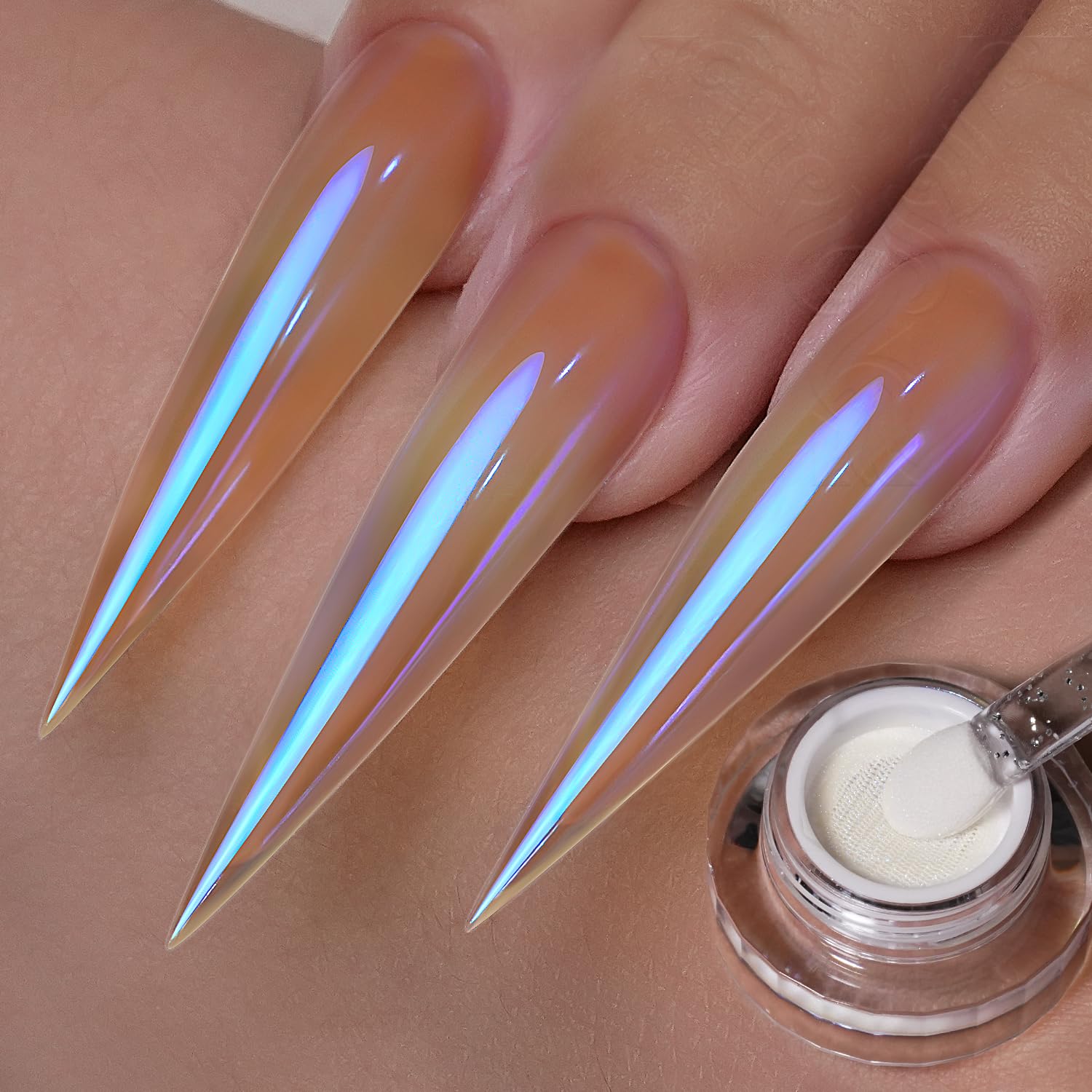 YOKEFELLOW GleamTap Cushion Aurora Chrome Nagellackpulver – Meerjungfrau-Aurora-Effekt, Glitzer-Dekoration für die Nagelkunst (GT112 Golden Hour/Violettblau mit hellorangefarbenem Schimmer)