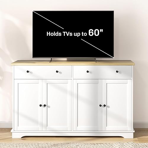 Vista 105 de HOMCOM Sideboard with Solid Wood Countertop, Modern Kitchen Storage Cabinet, Coffee Bar Cabinet with 2 Drawers, Doors and Adjustable Shelf, Black