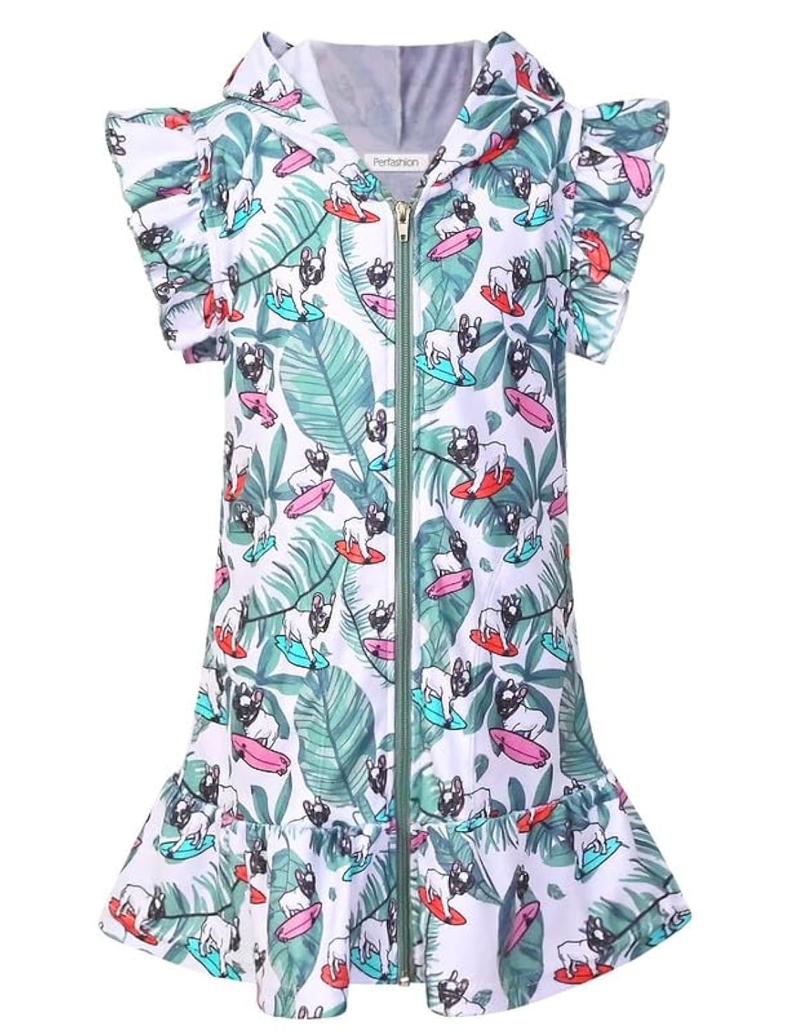 Perfashion Swimwear Cover Up for Girls Terry Swim Cover Ups Hooded Kids Zip-up Cover-ups