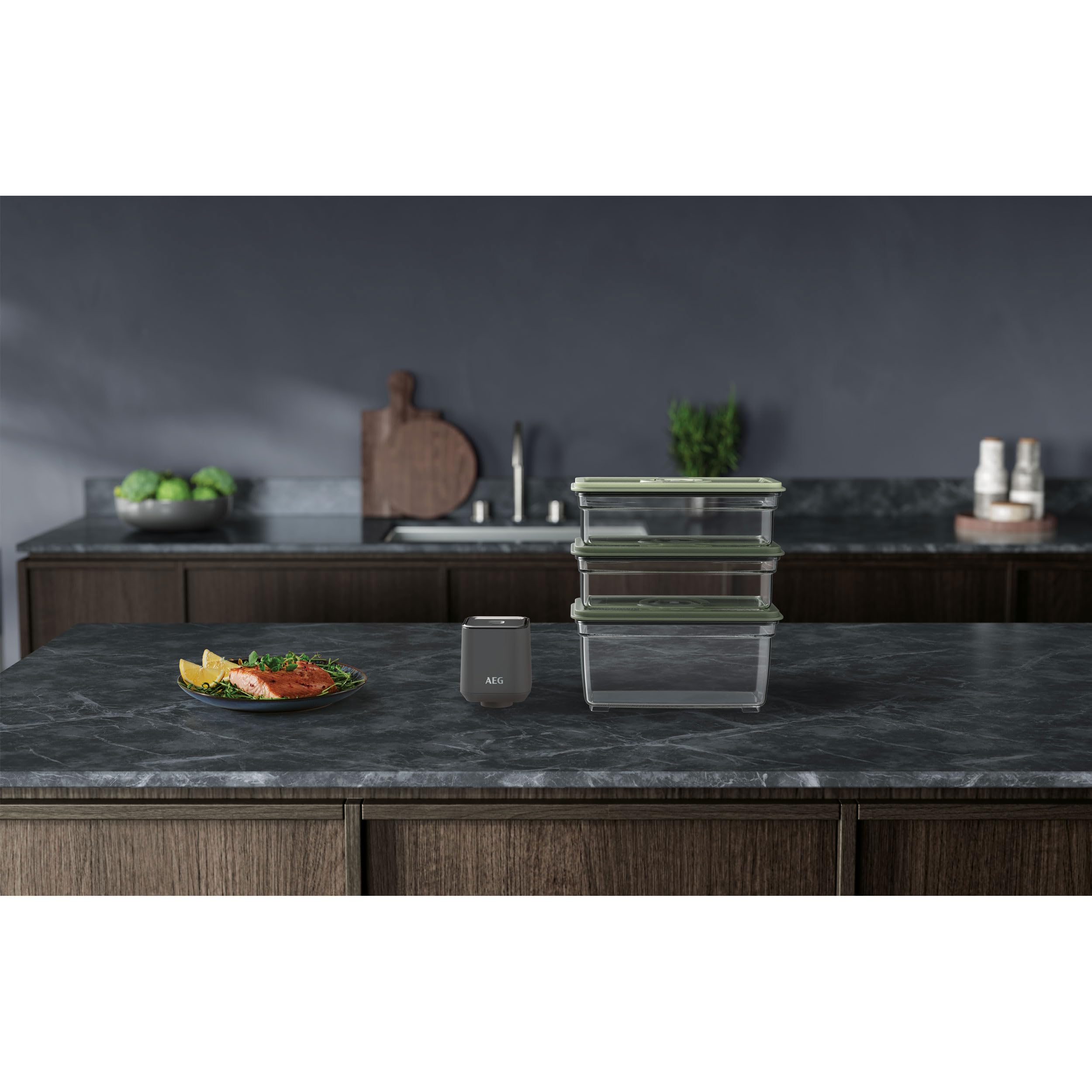 AEG Vakuumier-Set Fresh Kit+, 3 Vakuumbehälter mit Pumpe, Frischhaltedosen, 2 x 1 L + 1.6 L, AVFK1+