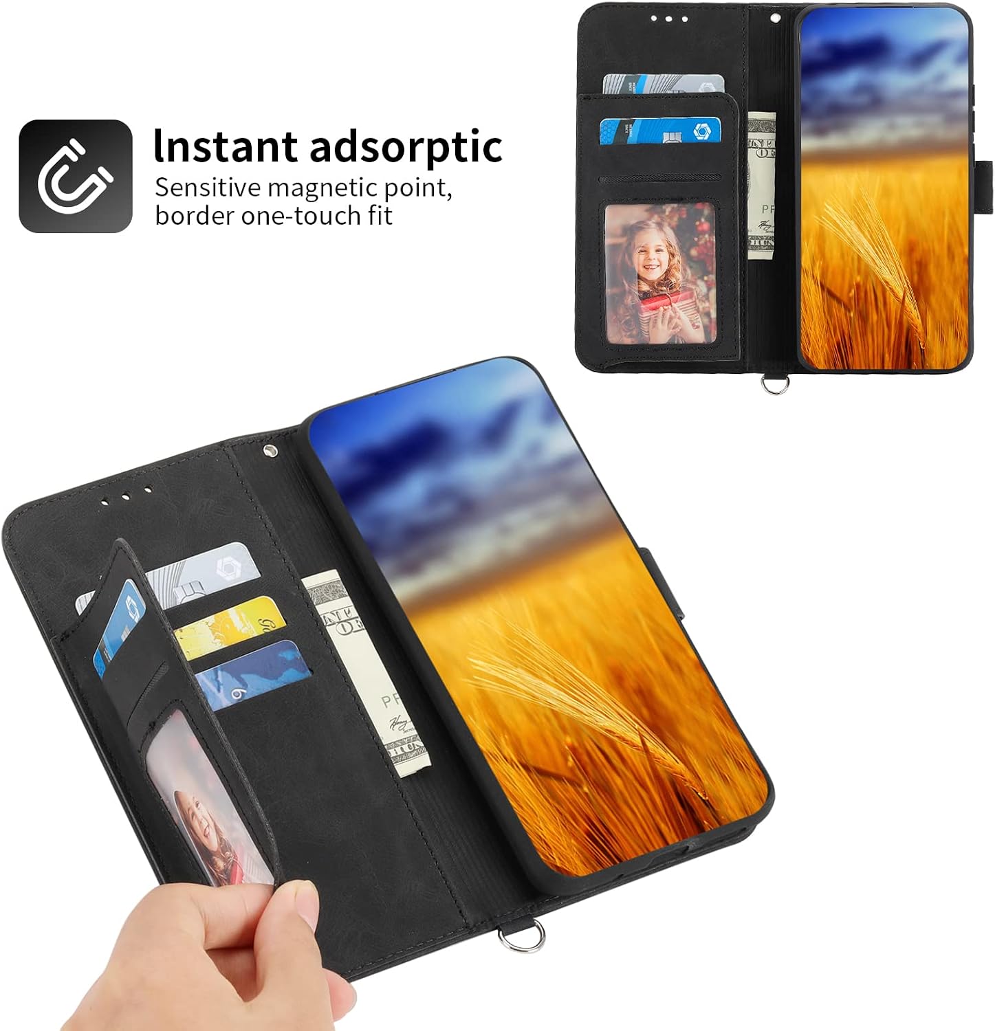 Cover Compatible with Google Pixel 7 Shockproof Magnetic Closure Wallet Card Slot Flip Stand Phone Case Black image 4