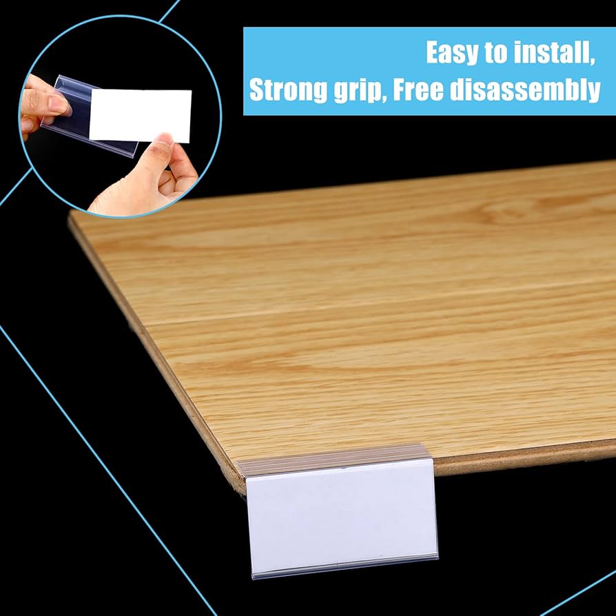 thumbnail image 2 of 100Pcs Wood Shelf Label Holder Plastic Price Tag Holder Supermarket Retail Sign PVC Clear Shelf Label Holder (Includes 100 Pieces Label 2 of 10
