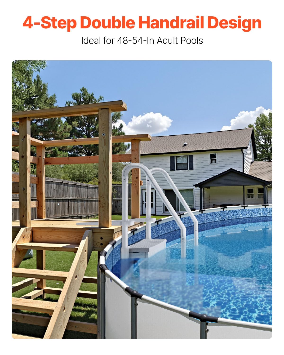 VEVOR Escalier de Piscine Plastique 4 Marches Antidérapantes 181,4 kg 122-137 cm Gris
