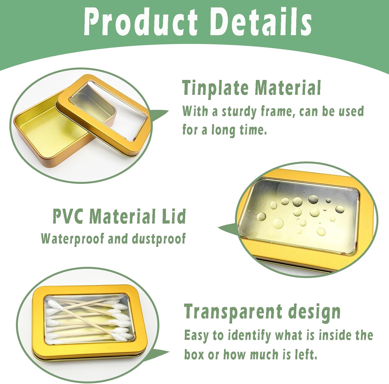 Cotton Swab Holder for Travel, 2 Pcs Portable Small Dental Floss Holder Empty Metal Cotton Ball Holder, Travel Floss Picks Case with Dustproof Lid for Cotton Swabs Hair Ties Floss, Gold - Image 6