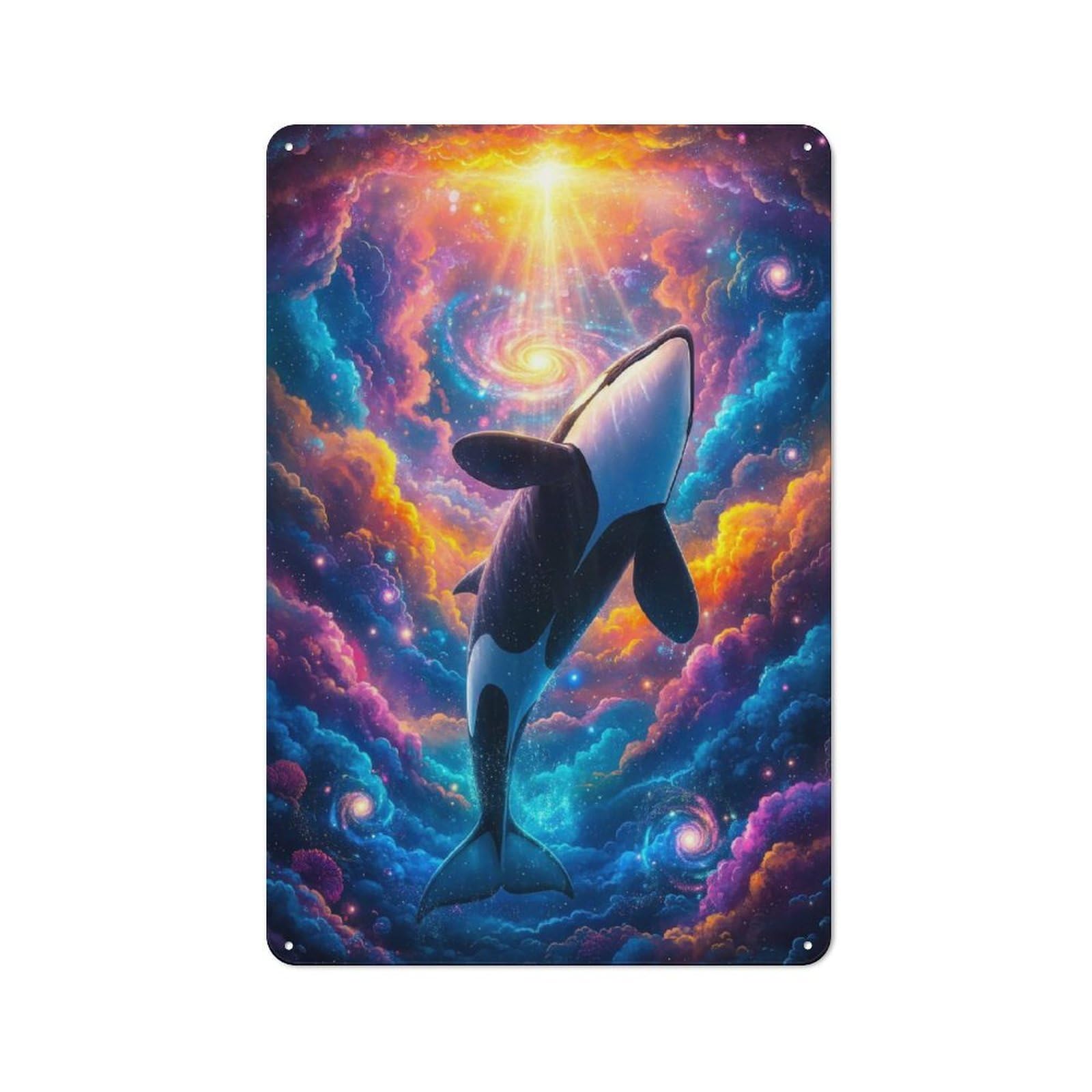 Shed Style Decorative Metal Plaque 30x20cm Featuring Cosmic Orca Whale, Porch Wall Decor for Patio Bar, Workshop, Shed Or Kitchen