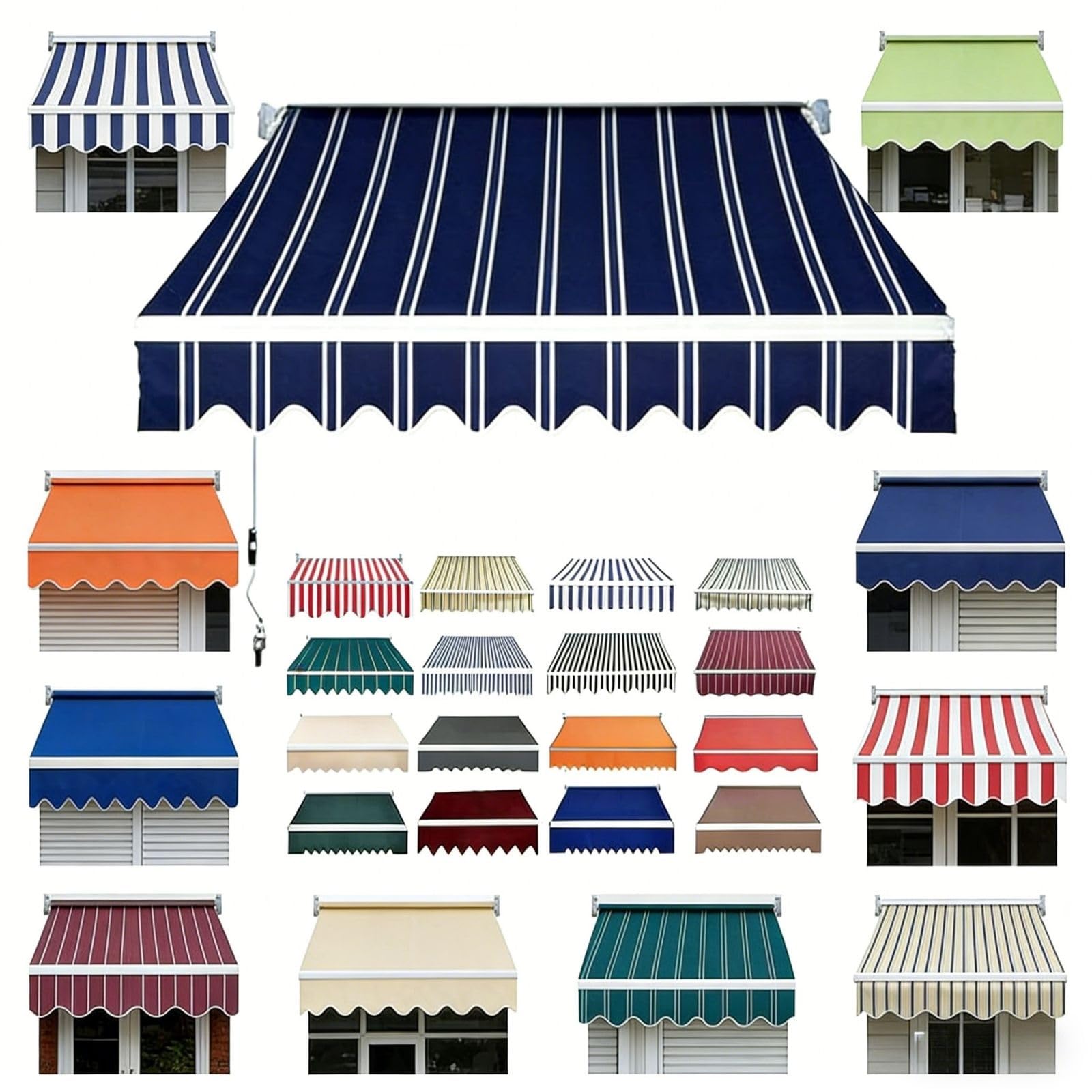 Générique Store Banne Manuel Rétractable sans Perçage pour Balcon Et Terrasse, Auvent Porte D’Entrée Extérieur avec Lambrequin pour Store, Toile De Remplacement en Polyester Imperméable Anti-UV