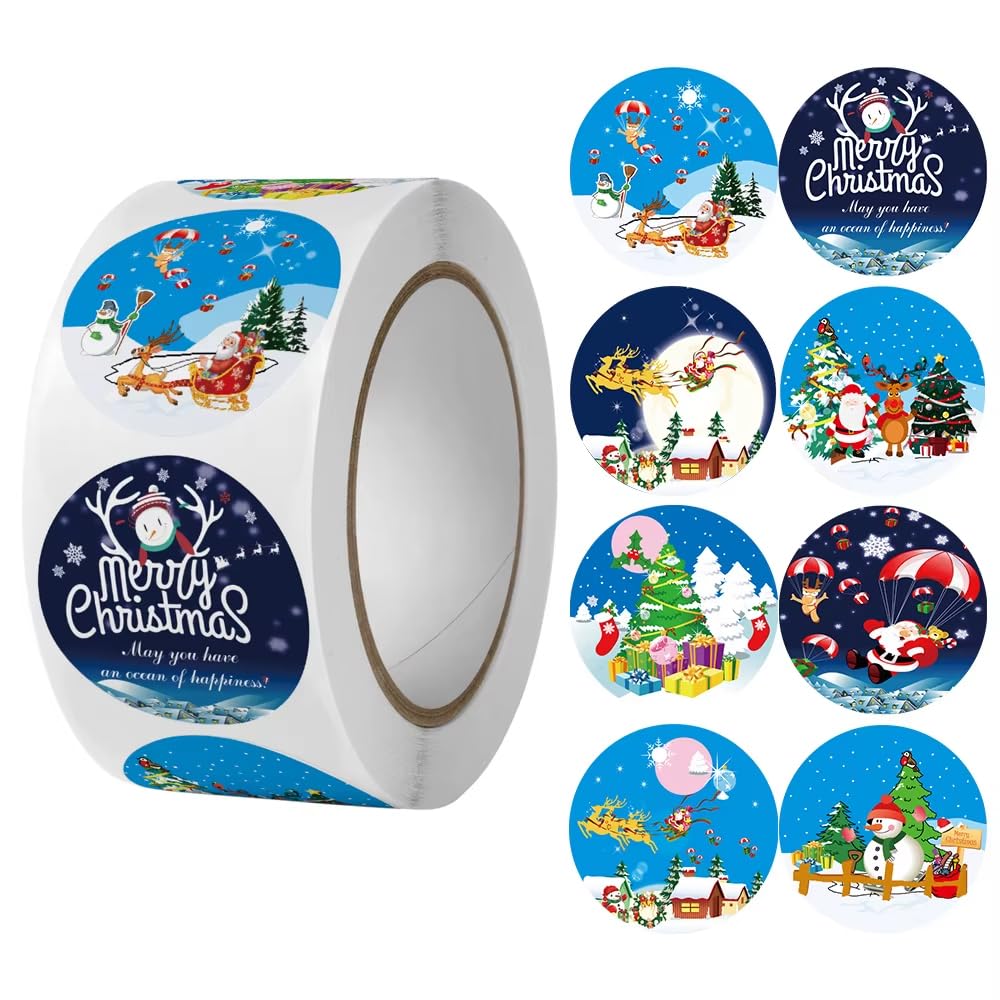 Christmas Stickers, 500 PCS Merry Christmas Round Self Adhesive Stickers for Crafts Envelope Seals Tags Cards Present Decoration, 2.5cm / 1 Inch (500)