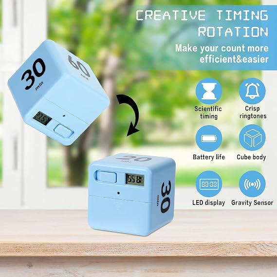 Weewooday Cube Timer Gravity Sensor Flip Timer for ADHD Blue
