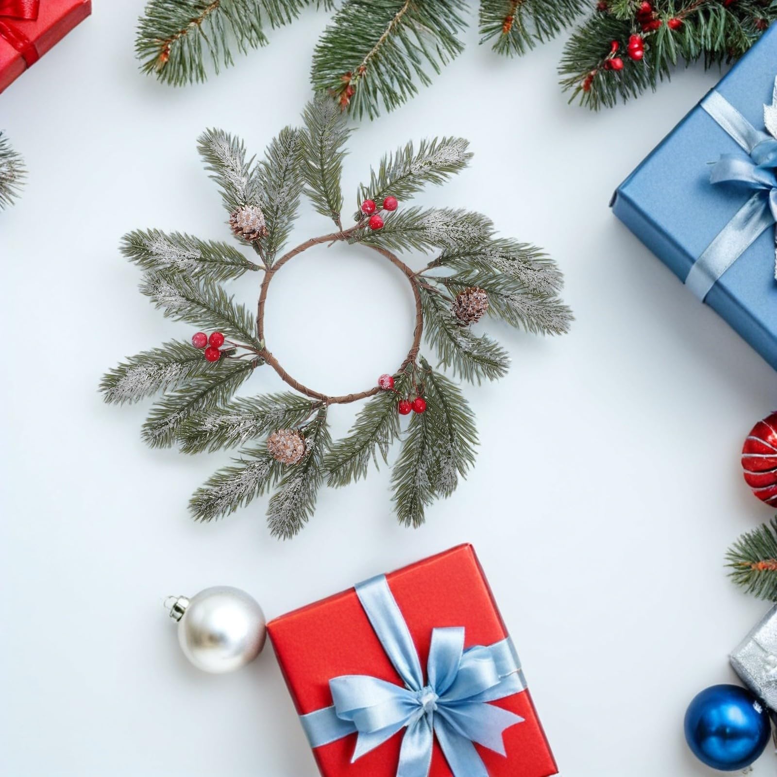 Toyvian 12 Piezas Portavelas Navideño en Anillo de Adviento con Piñas