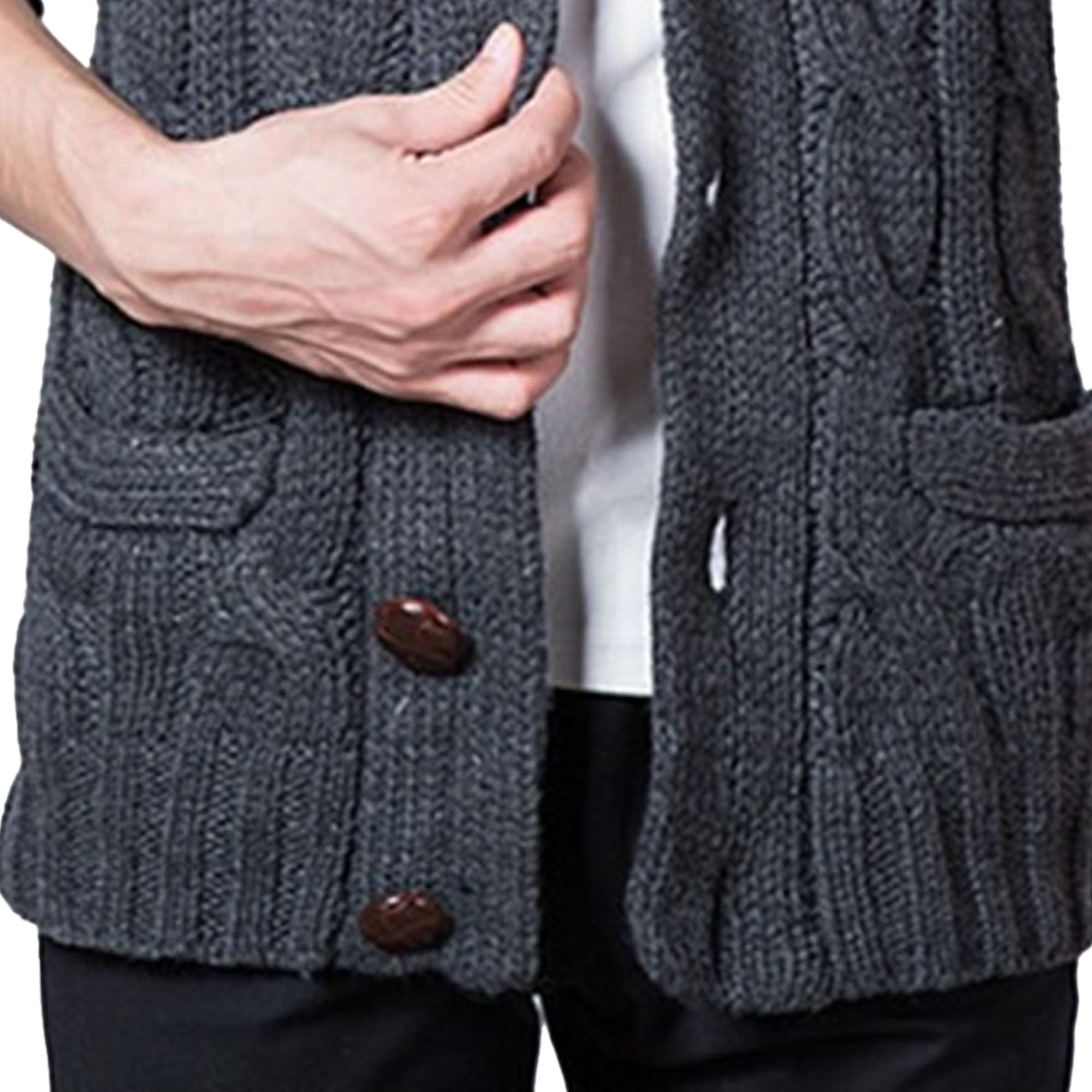 Cárdigan para hombre, cálido, de punto trenzado, con botones, cuello de chal, informal, para invierno y otoño