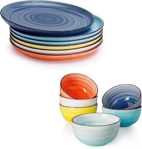 Sweese Juego de 6 cuencos de 10 onzas y platos de 10 pulgadas
