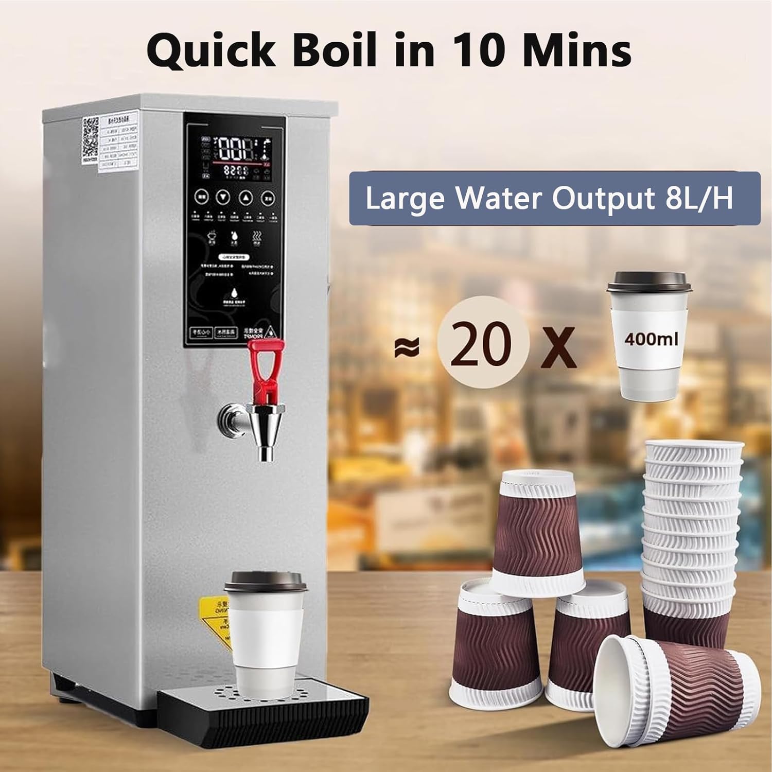 3000W Commercial Hot Water Dispenser Countertop, Energy-Saving Stainless Steel Water Boiler, 104°F-212°F for Boba Tea Office Restaurant Hotel,Silver