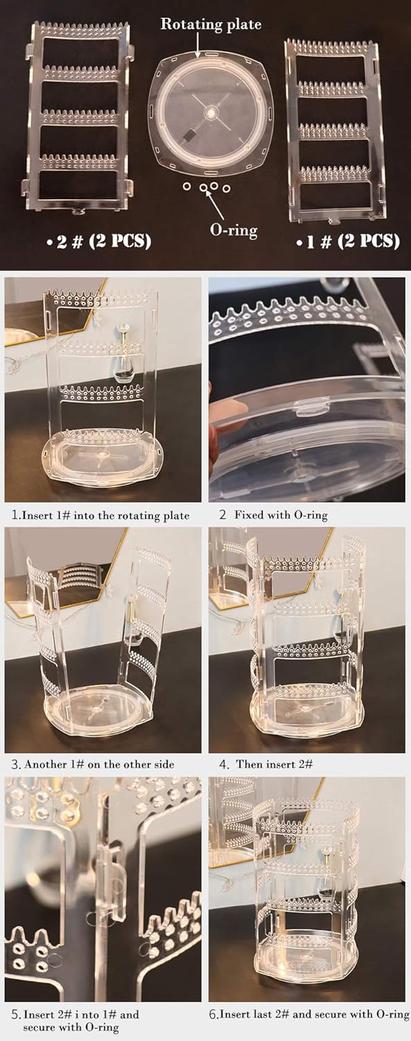 Sooyee 360 Rotating Earring Holder and Jewelry Organizer, 4 Tiers Jewelry Rack Display Classic Stand, 156 Holes and 160 Grooves for Necklaces Earrings Piercings, Clear : Clothing, Shoes & Jewelry