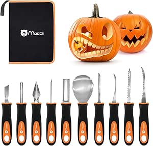 Kit De Sculpture De Citrouille Halloween 7 Pièces - Outils En Acier Inoxydable, Sac De Rangement, Pour Famille
