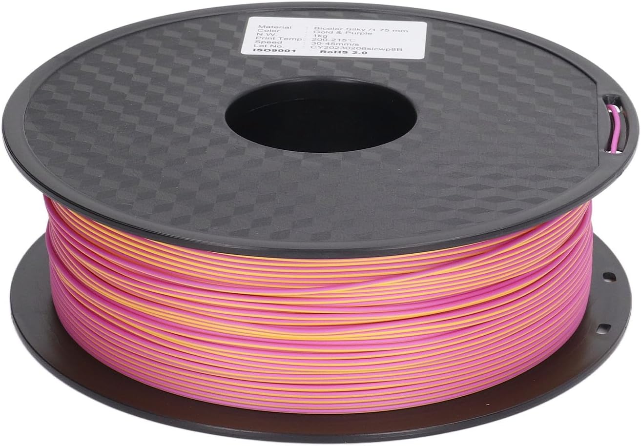 1.75mm PLA Filament Gold Purple Dual Colors Extrusion, 30-45mm / s Printing Speed - Fine Winding Technology, Glossy Finish, Ideal for Creative 3D Printing