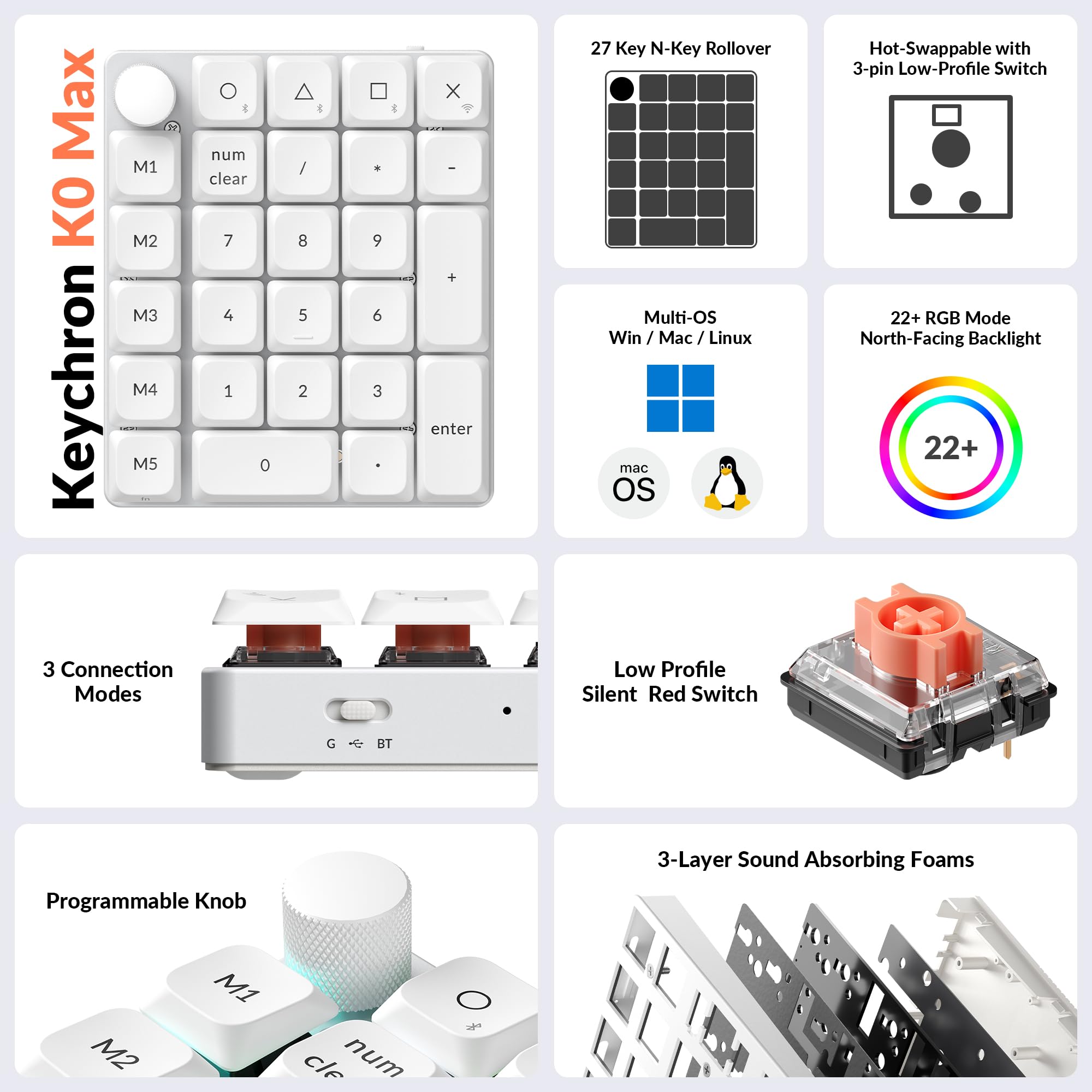 Amazon.com: Keychron K0 Max QMK Wireless Custom Number Low-Profile