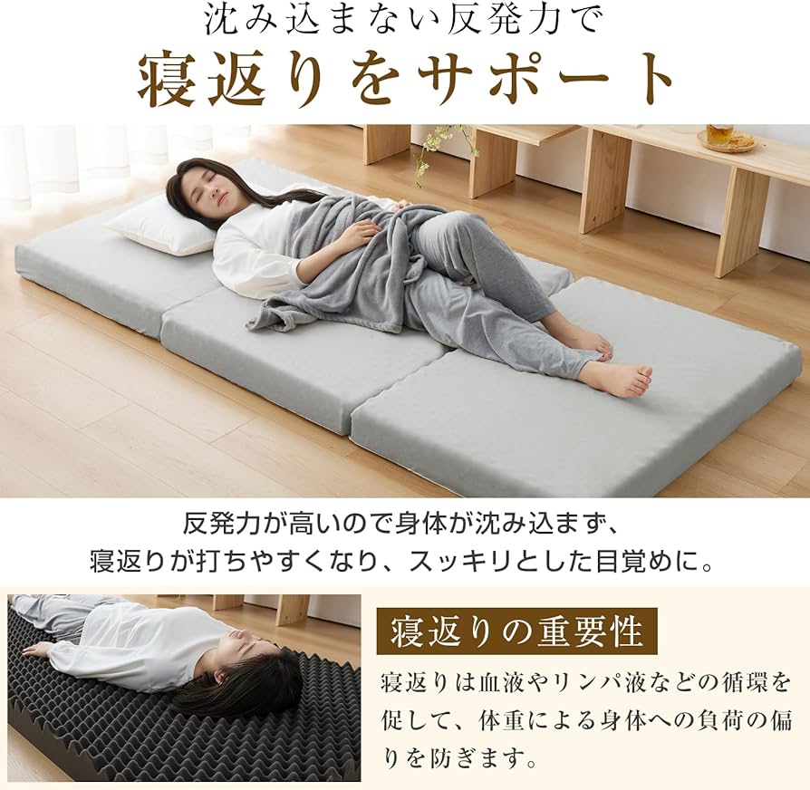 Amazon｜マットレス シングル 三つ折り 極厚10cm 硬さ190N 24D高密度