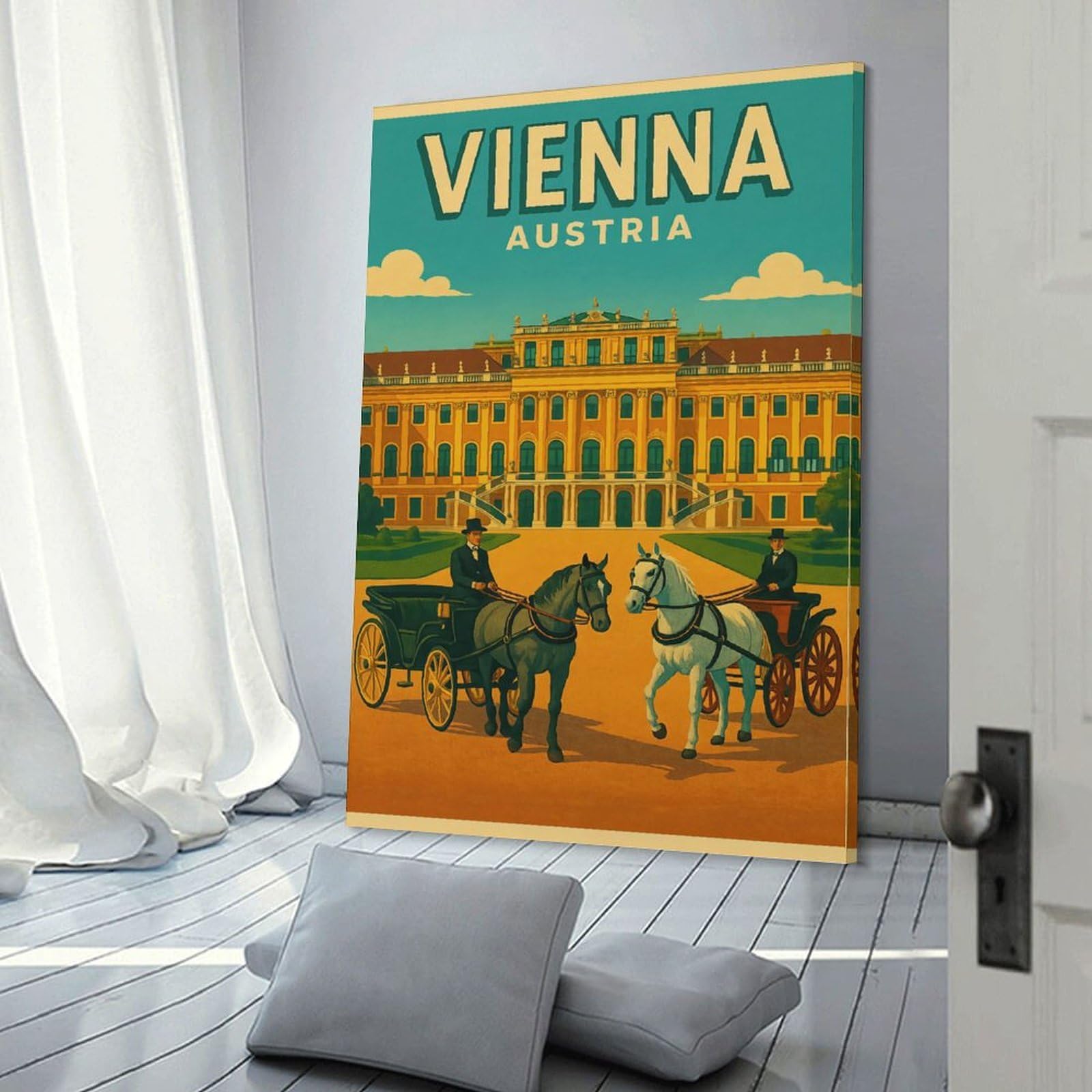 Junmoney Decorative Canvas Print Vienna Austria Vintage Travel, 16x24inch(40x60cm), for Lounge, Bedroom Or Personal Spaces, A Wall Art Gift for Fresh Interiors