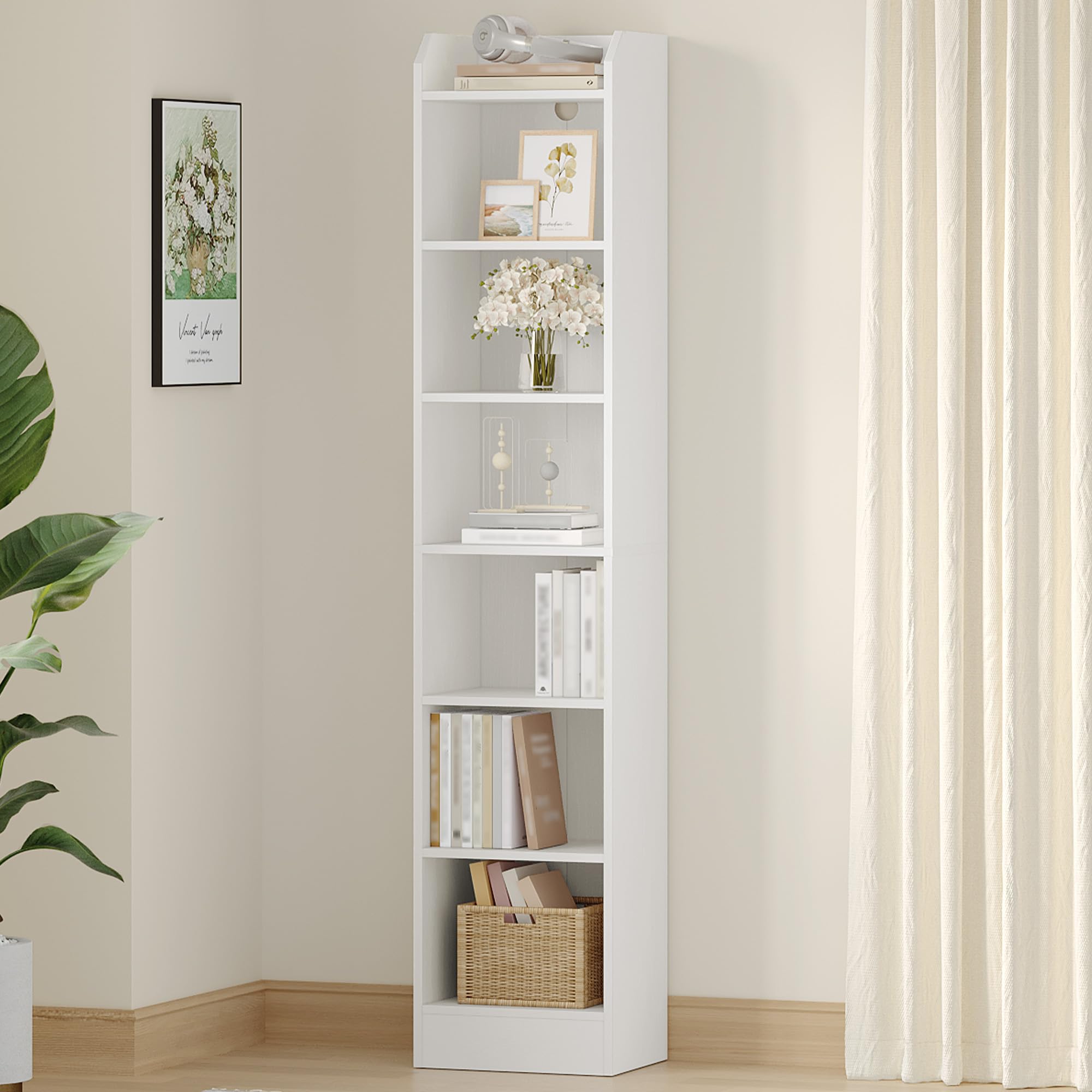 Hzuaneri Bookcase, 7-Tier Narrow Tall Bookshelf, Wooden Bookshelf with Adjustable Shelf, Open Storage Shelf for Bedroom, Living Room, Home Office, 24 x 30 x 199 cm, Black, BC07913X